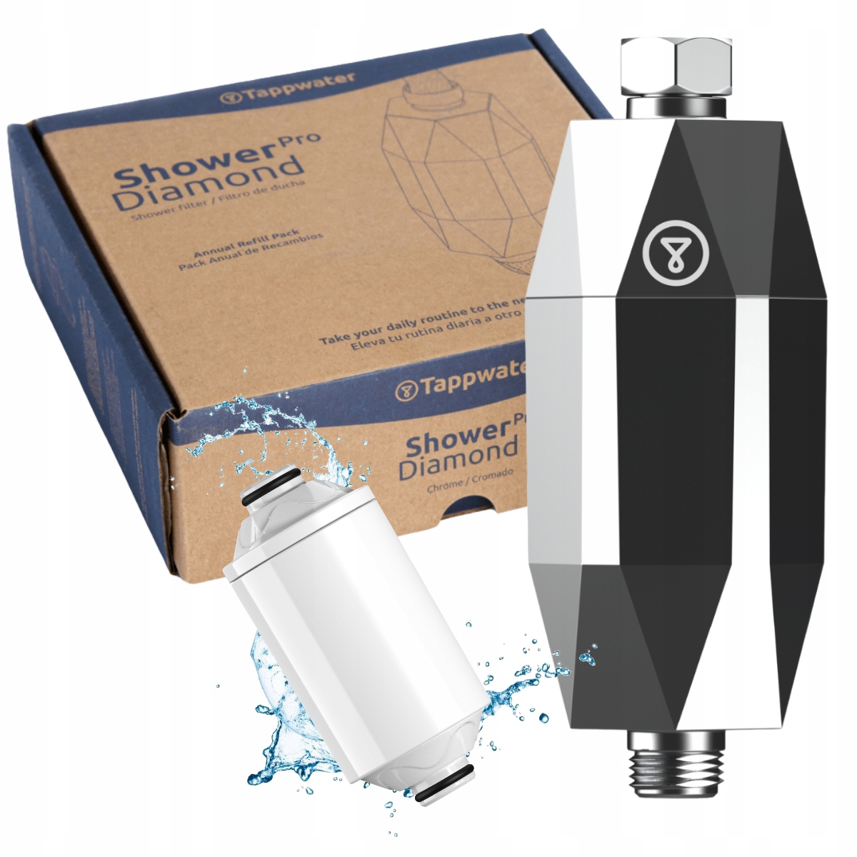 Filtr prysznicowy Tappwater ShowerPro Diamond chrom Kdf 1 wkład filtrujący