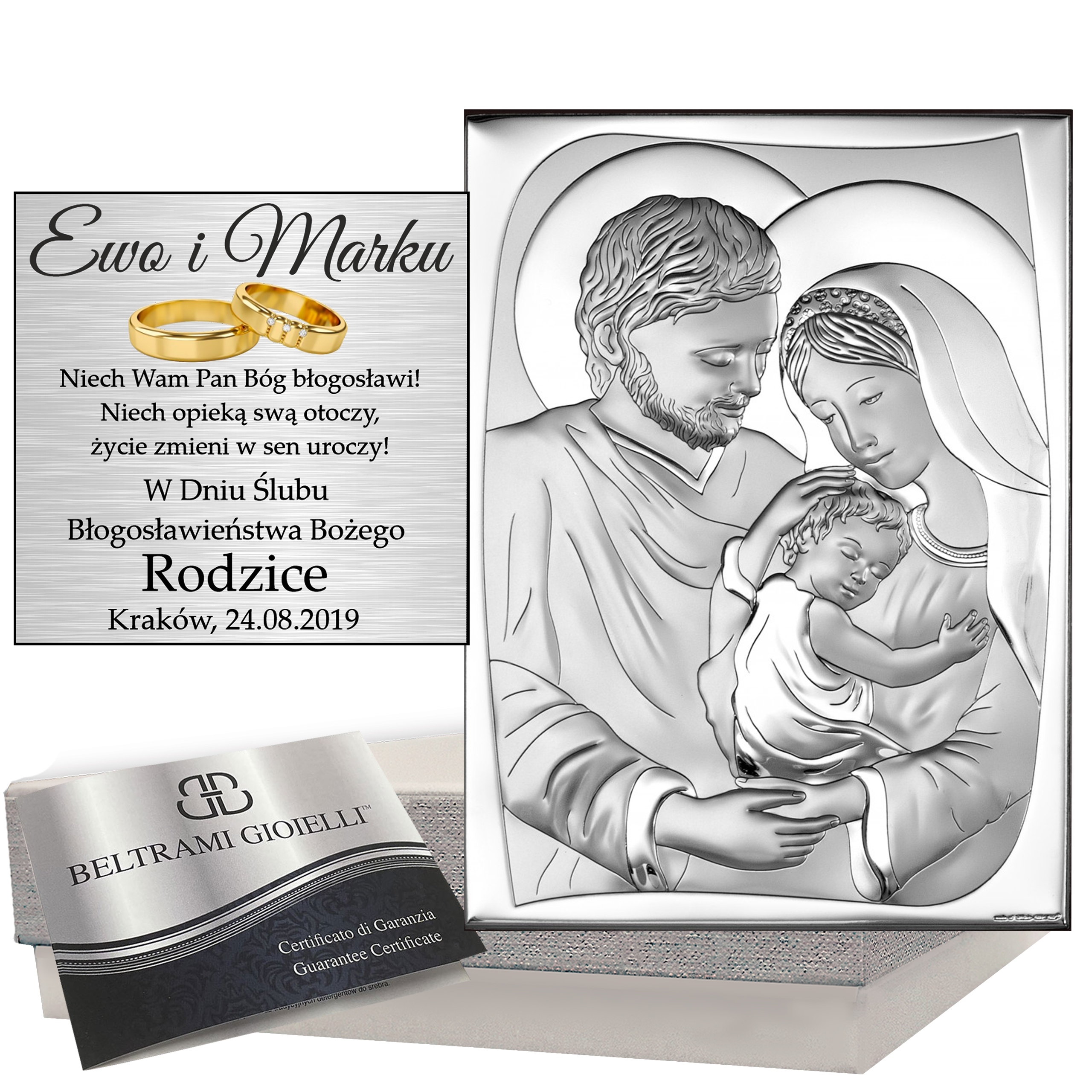 Stříbrný Obraz Rodina Svatá Svatba Křest Gravírování