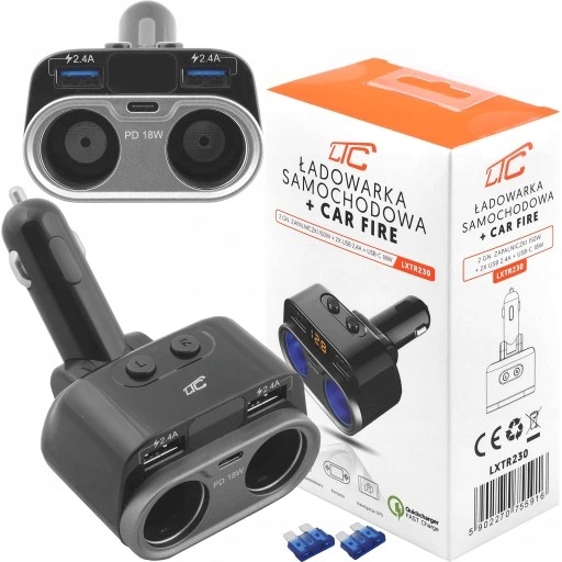 ROZDZIELACZ ROZGAŁĘŹNIK ZAPALNICZKI 2 2 USB 2.4A Stan opakowania oryginalne