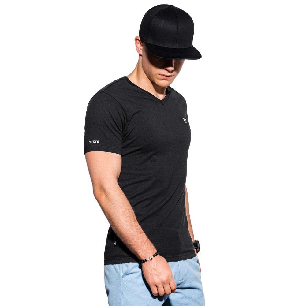 

T-shirt męski bez nadruku V-neck S1183 czarny M