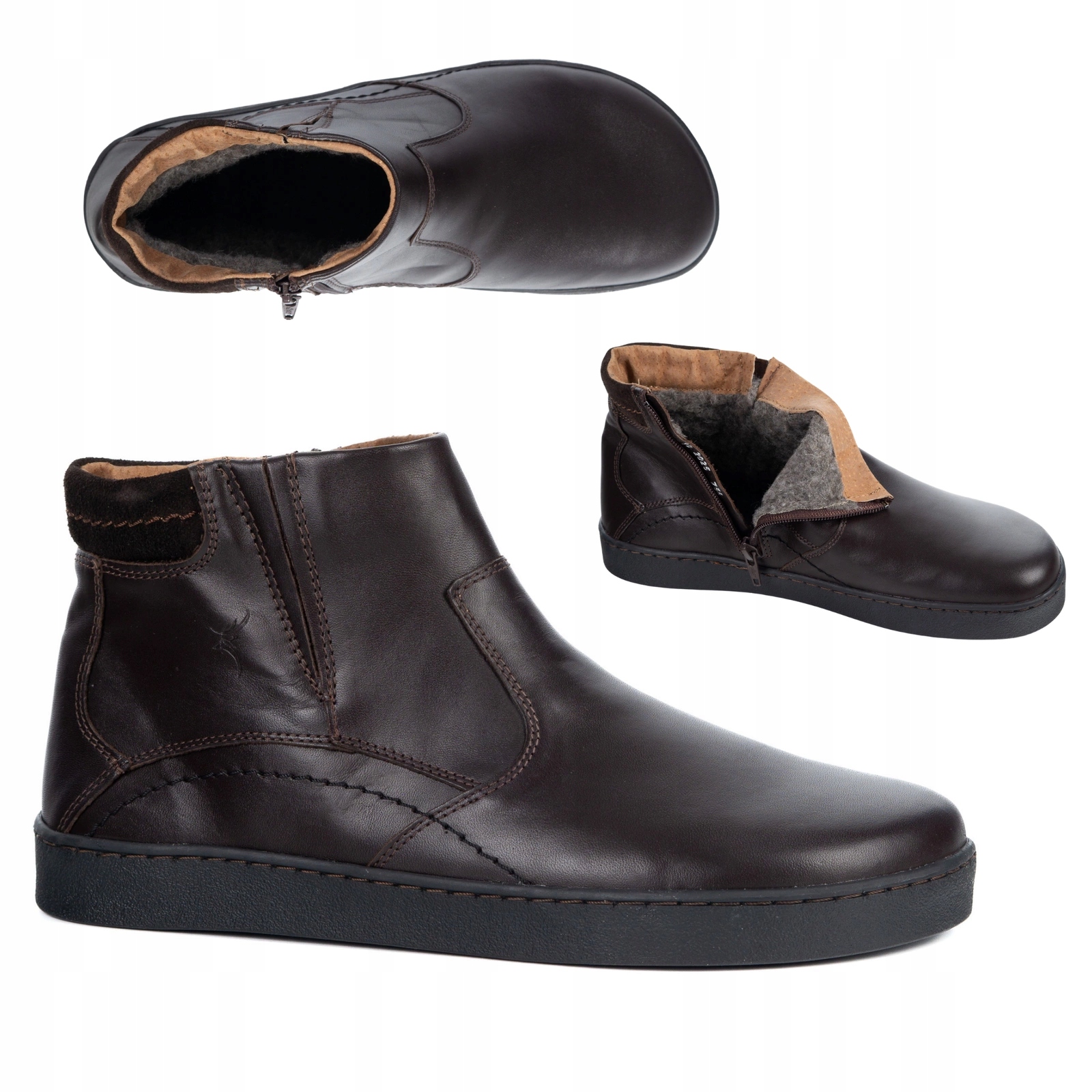 Pánské barefoot kožené boty 756MP zateplené se zipem, tmavě hnědé, velikost 46