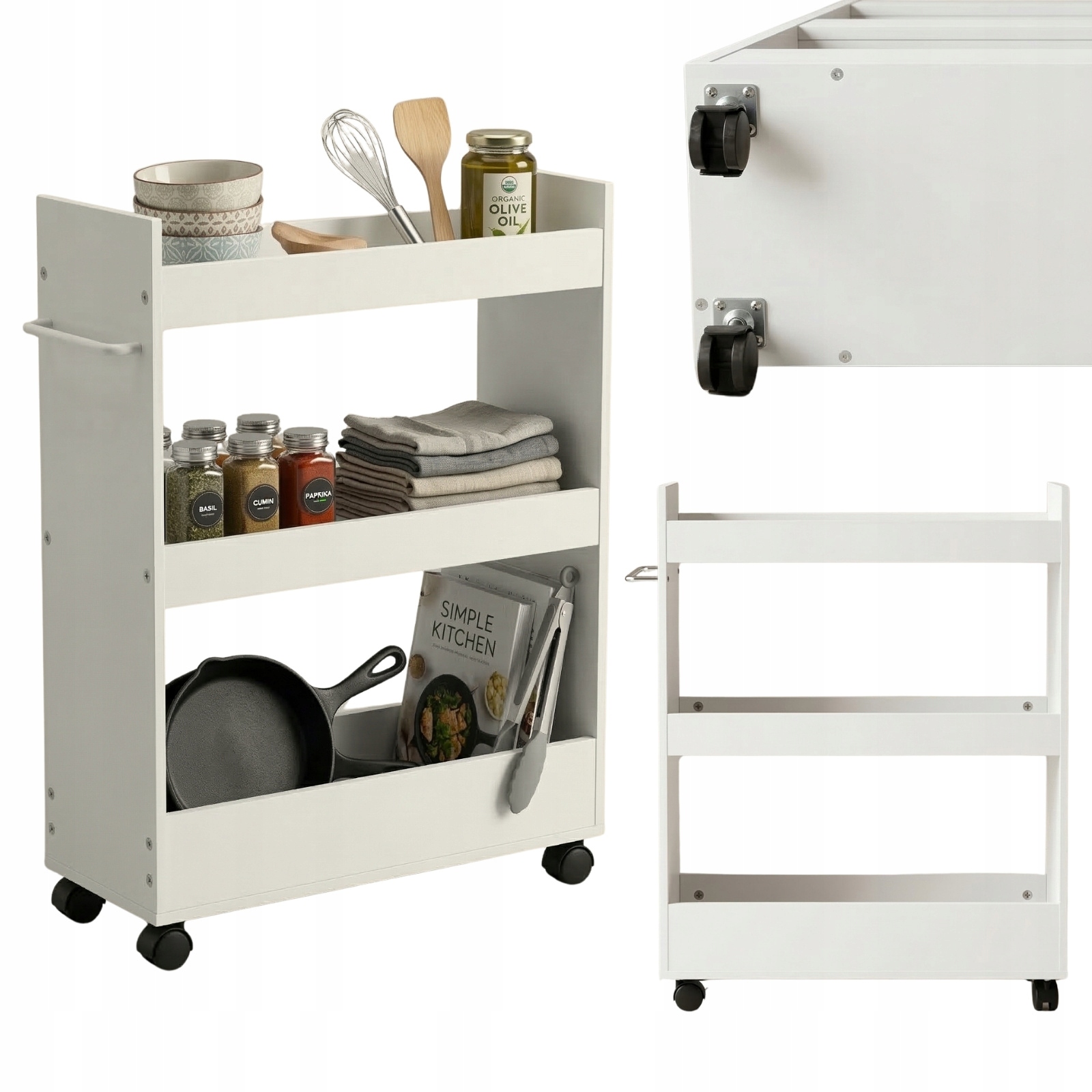 Úzký kuchyňský regál na kolečkách Movo, 60 x 79 x 22 cm, tři police