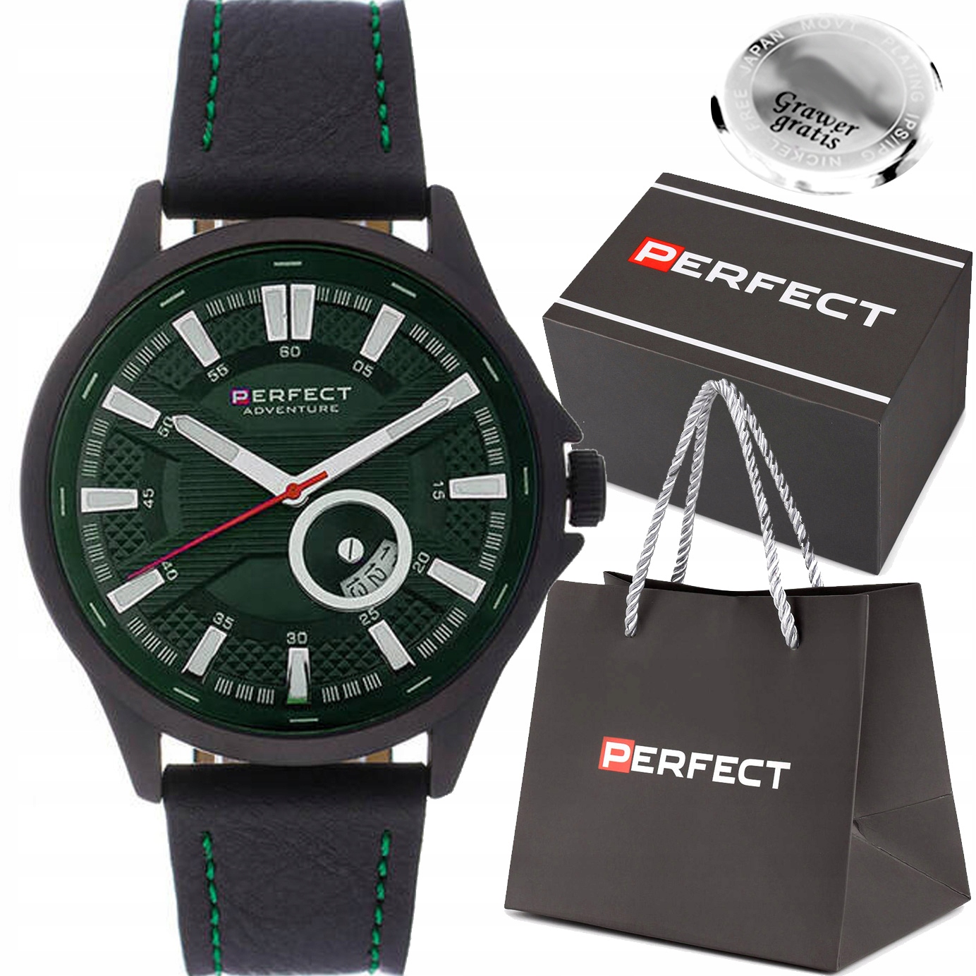 Pánské hodinky Perfect W109-08 S Datumovkou, Kožený Pásek Box