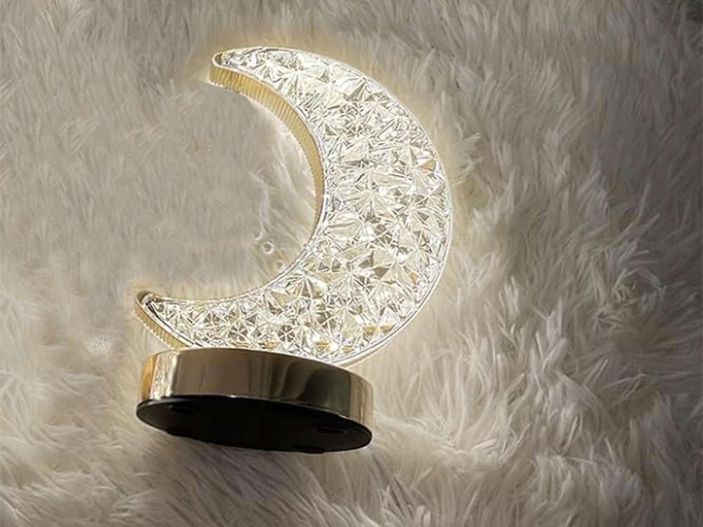 LAMPKA NOCNA STOŁOWA KSIĘŻYC KRYSZTAŁ LED RGB USB Certyfikat CE