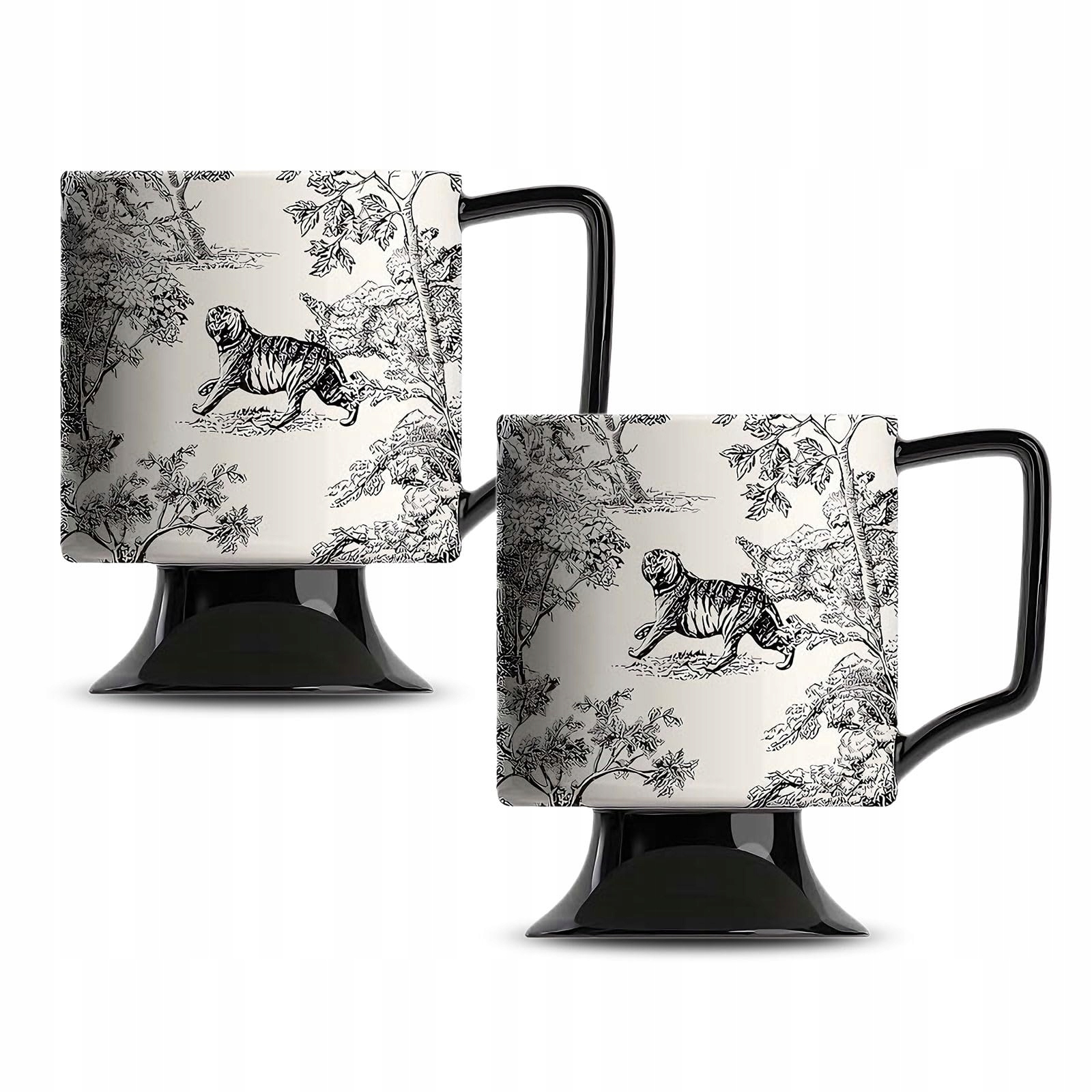 Eazhop Sada 2 porcelánových hrnků 400 ml Vintage Květiny Černá