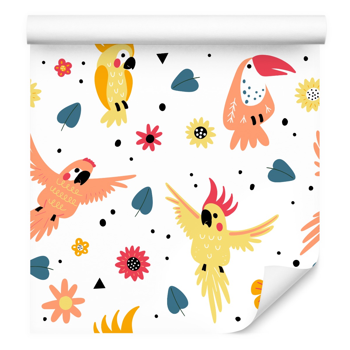 Tapeta pro děti Ptáci Barevní papoušci Květiny