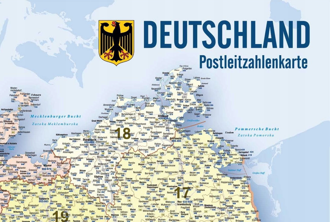 NIEMCY MAPA ŚCIENNA KODOWA KODY POCZTOWE STRONG RURKI PCV ISBN 9788387728991