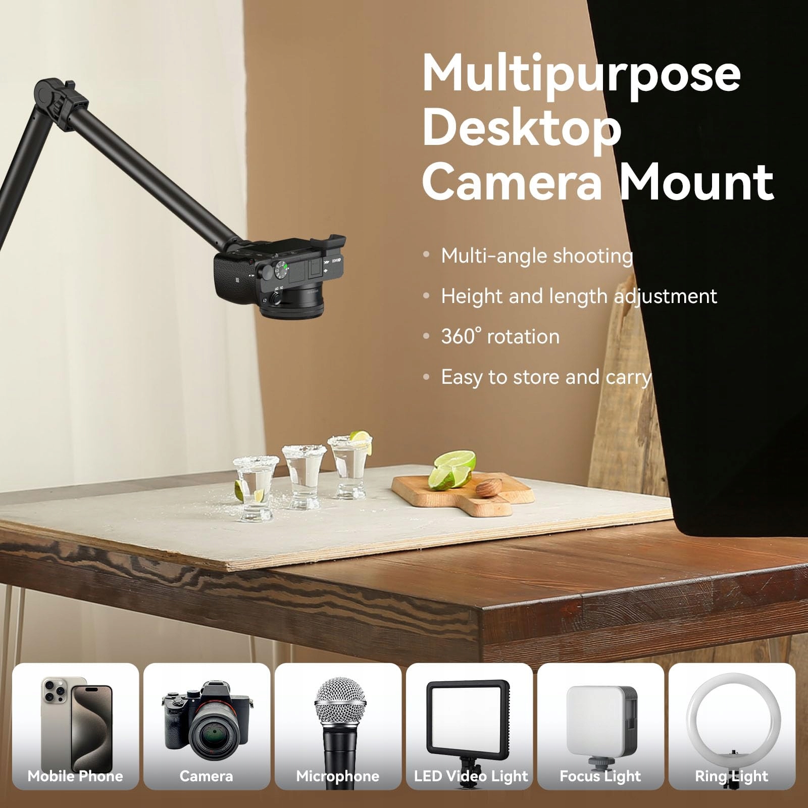 SMALLRIG Statyw Stołowy Kamera Z Ramieniem 360° Do Fotografii Wideo — miniatura 2