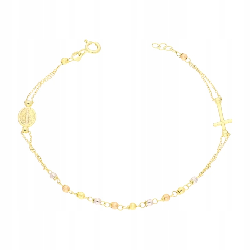 Náramek Zlatý Růženec S Korálky Ve Třech Barvách Vos 249-RO132-TRI-B