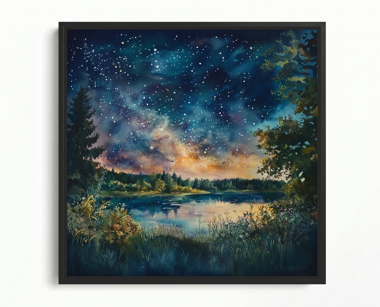 Obraz Rám Americký Box Pohled Na Krajinu Jezero Voda Nebe Hvězdy Noc 80x80