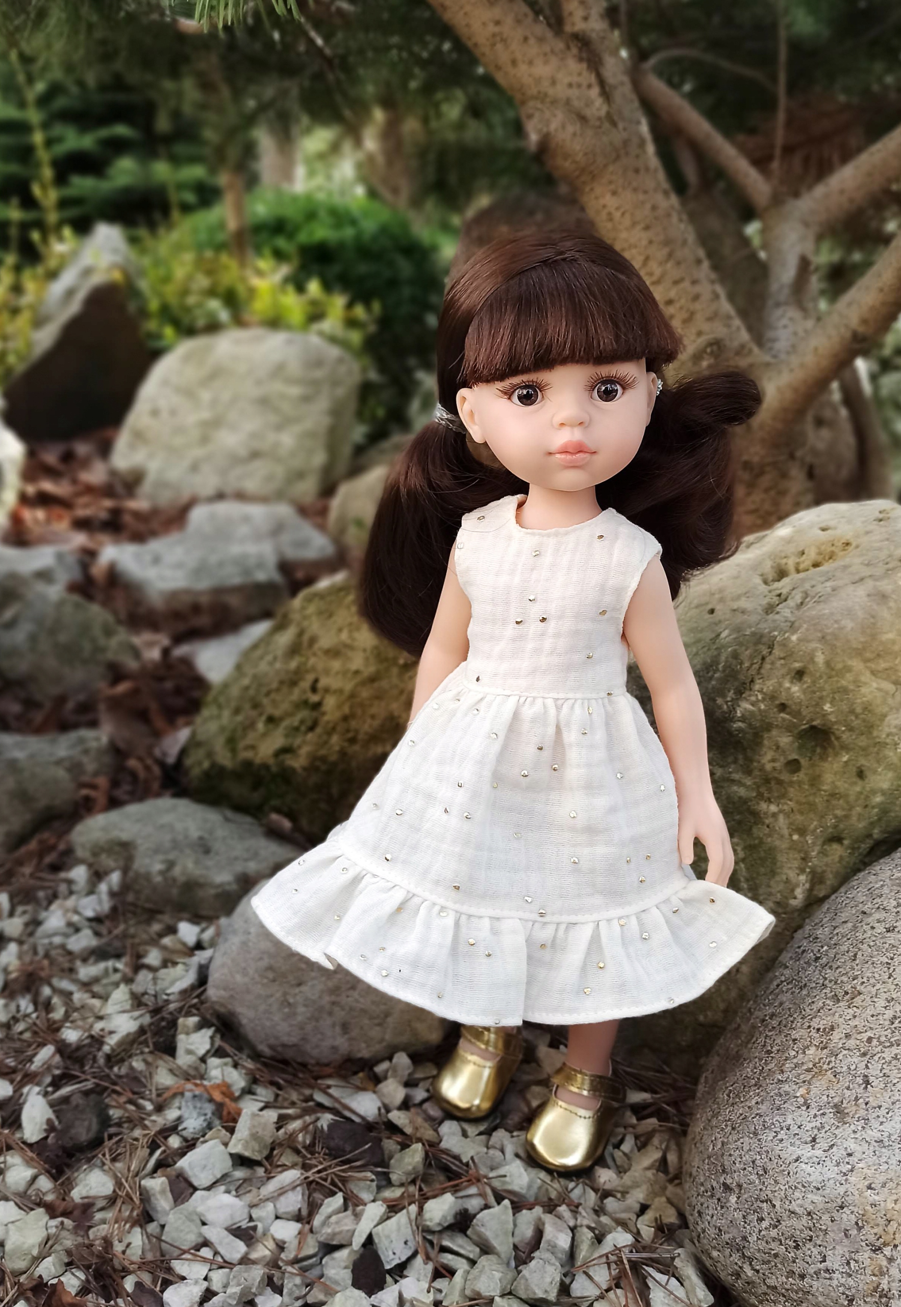 Ubranko dla lalki Paola Reina 32cm sukienka muślinowa w złote kropki ecru Marka inna