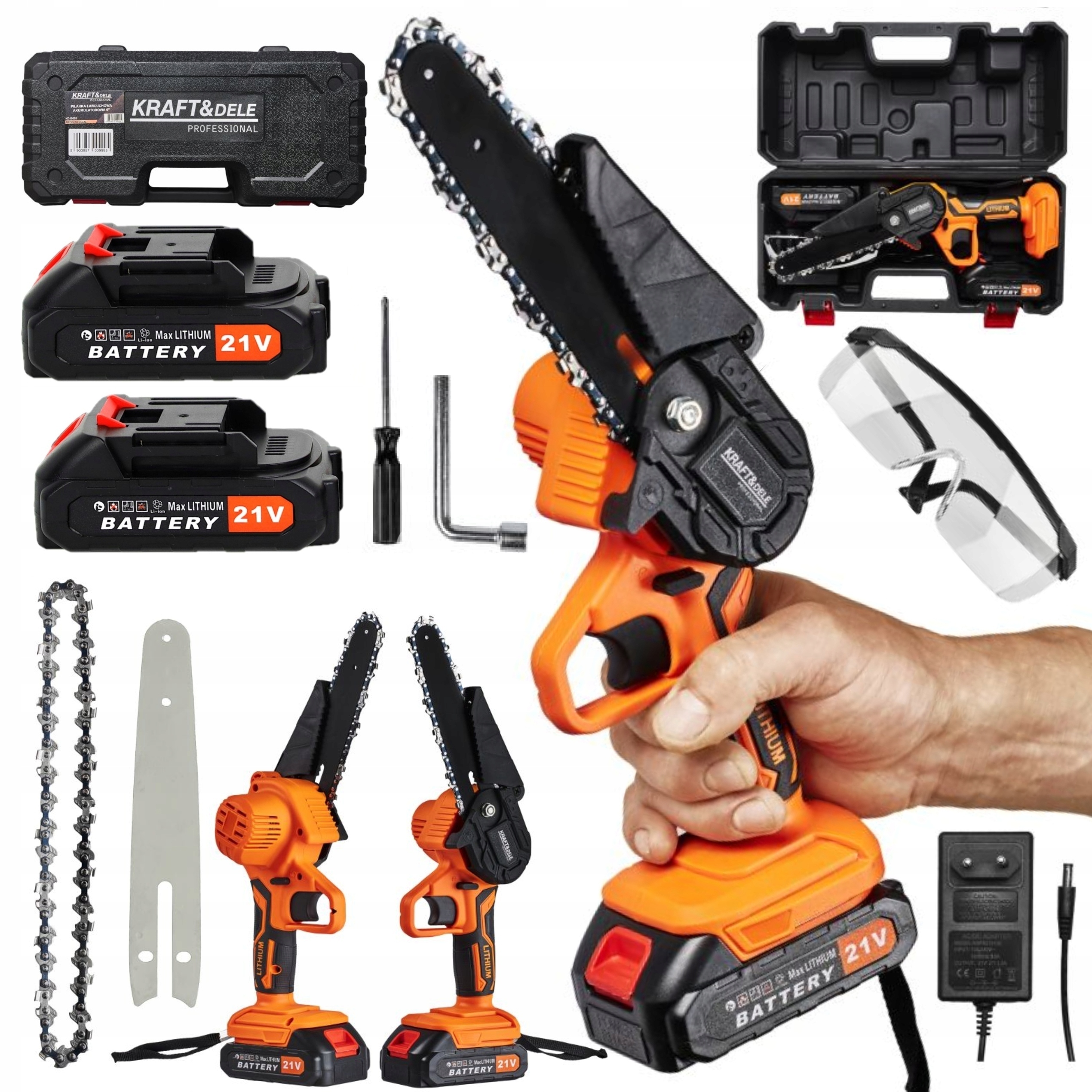 Řetězová Pila 6" Akumulátorová Na Větve 2xAKUMULÁTOR 21V Kufr