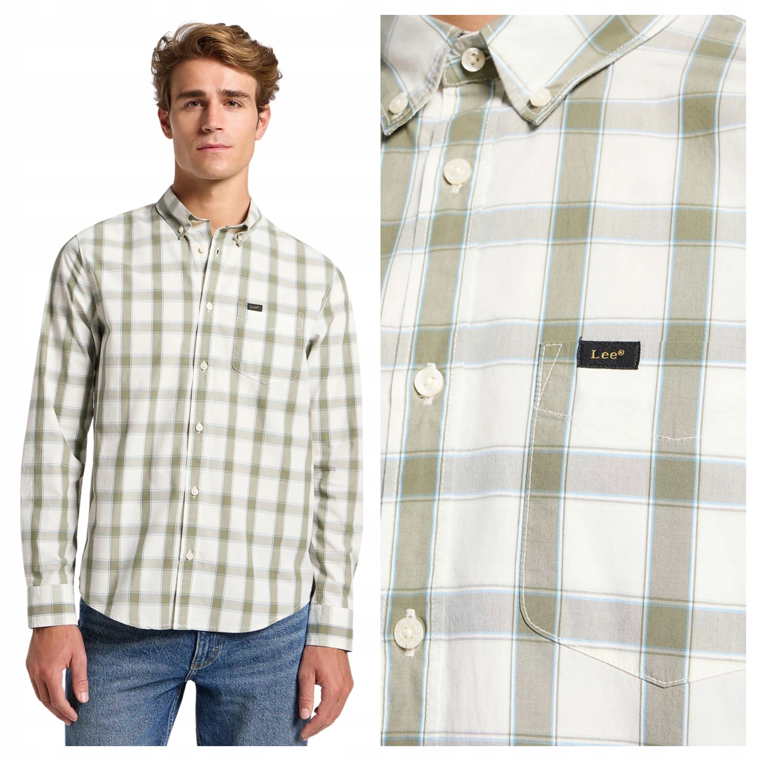 Pánská košile Lee Button Down Ecru Bavlněná Regular Fit M