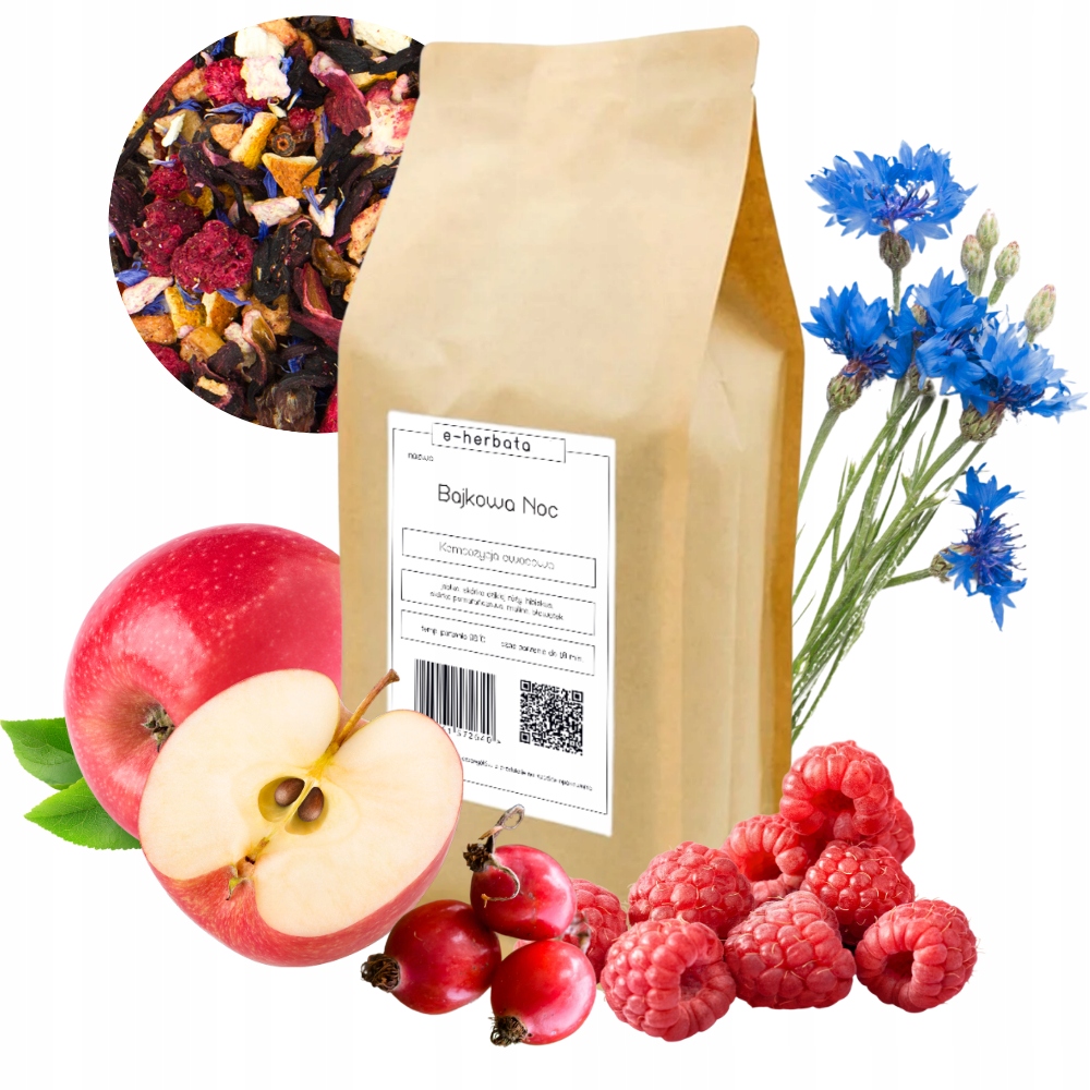 Herbata Owocowa Liściasta Jabłko Hibiskus Róża Malina Bajkowa Noc 500G