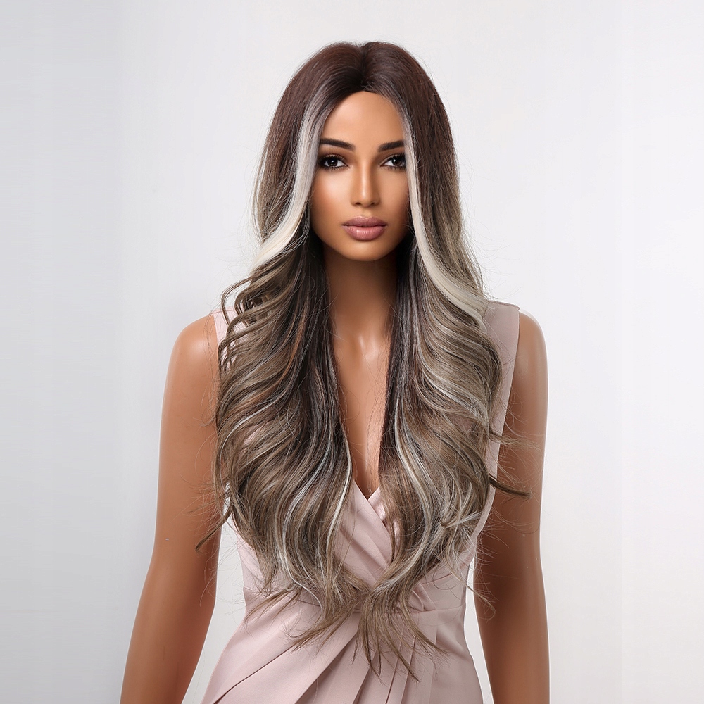 Dlouhá hnědá melírovaná paruka Kiki