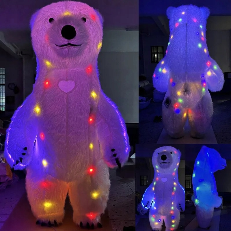 Velký Bílý Medvídek Gigant Svítící Led Nafukovací Kostým Na Svatební Oslavy 2,5 M