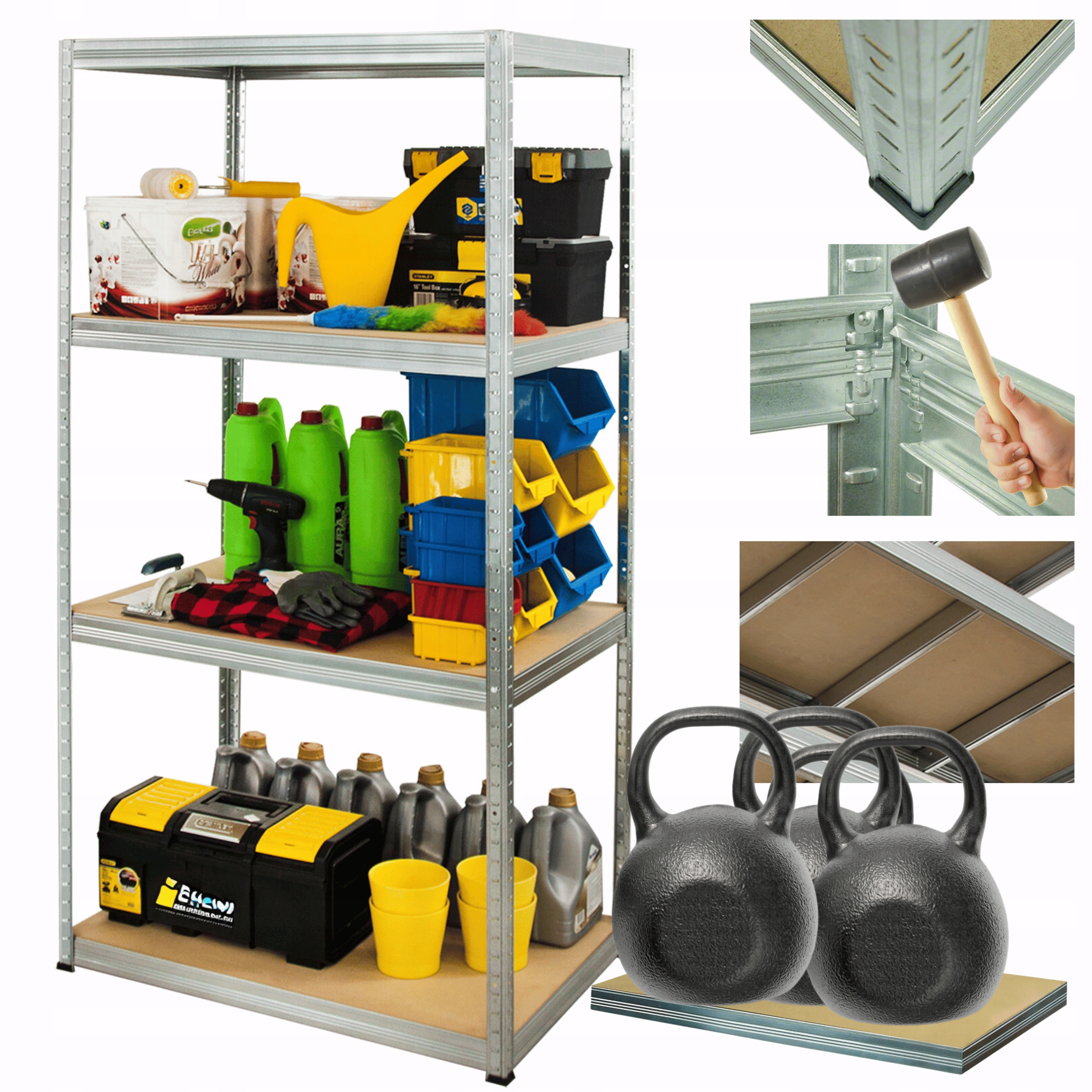 Kovový skladovací regál z pozinkovanej garáže Helios 180x75x30 cm 4Px350 kg