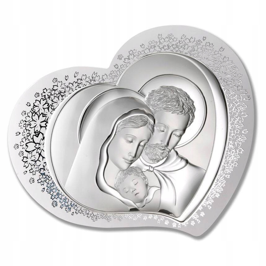 Obraz Svaté Rodiny stříbrný moderní srdce 46x37 cm