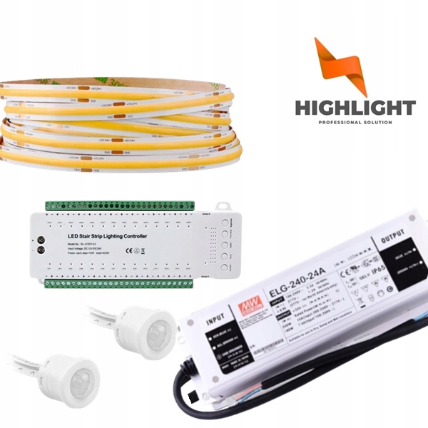 25 m Schodový set Kaskádový Led pásik MoNo Cob 8W 24V snímače pohybu