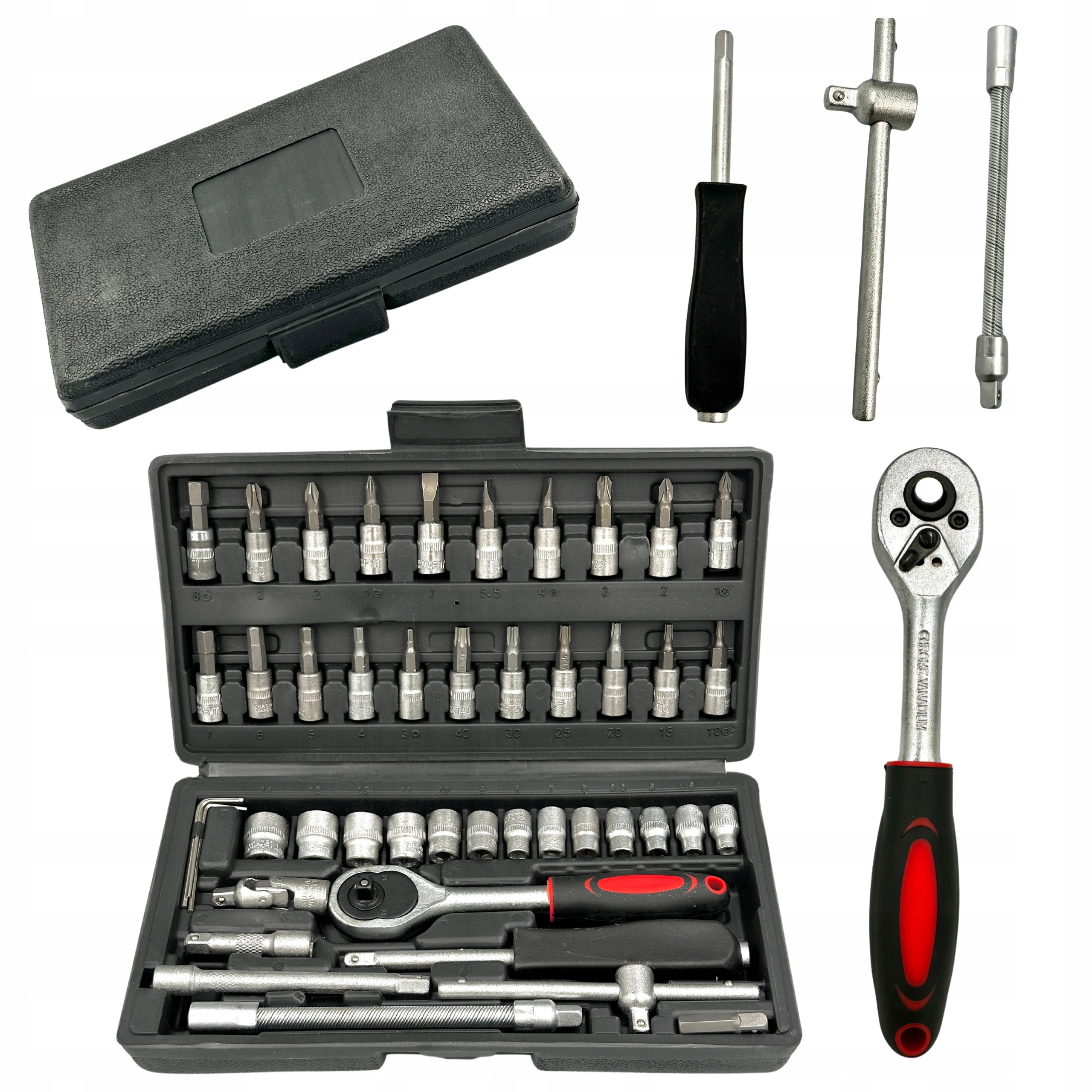 Sada kufrů na nářadí s nástavci na klíče 46 ks 1/4 palce malá