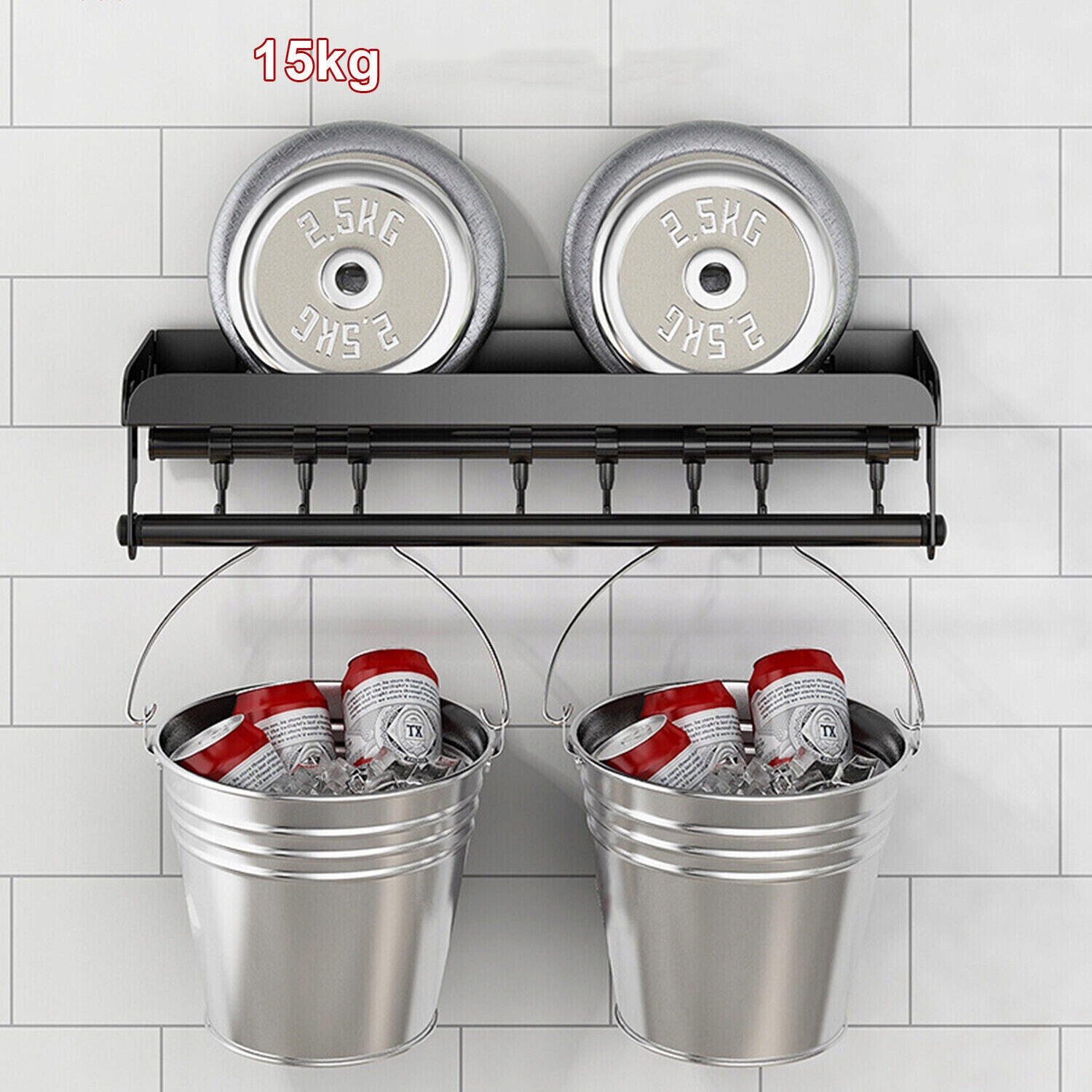 REGAŁ NA PRZYPRAWY DO ŁAZIENKI I KUCHNI, Z UCHWYTEM NA RĘCZNIKI 8 HACZYKAMI Montaż meble do samodzielnego montażu