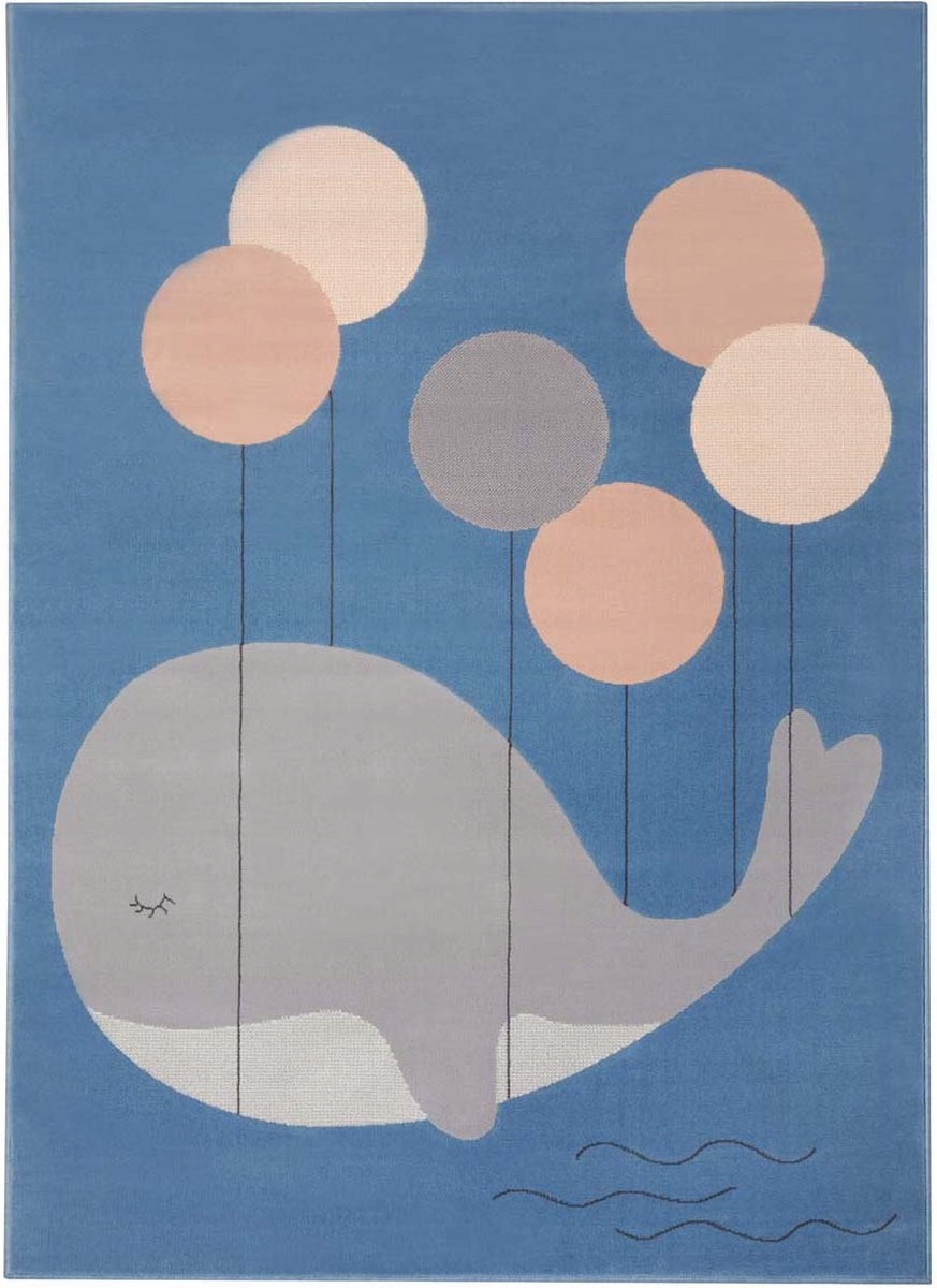 Koberec 80 x 150 cm, modrá barva, vzor velryba, měkký vlas