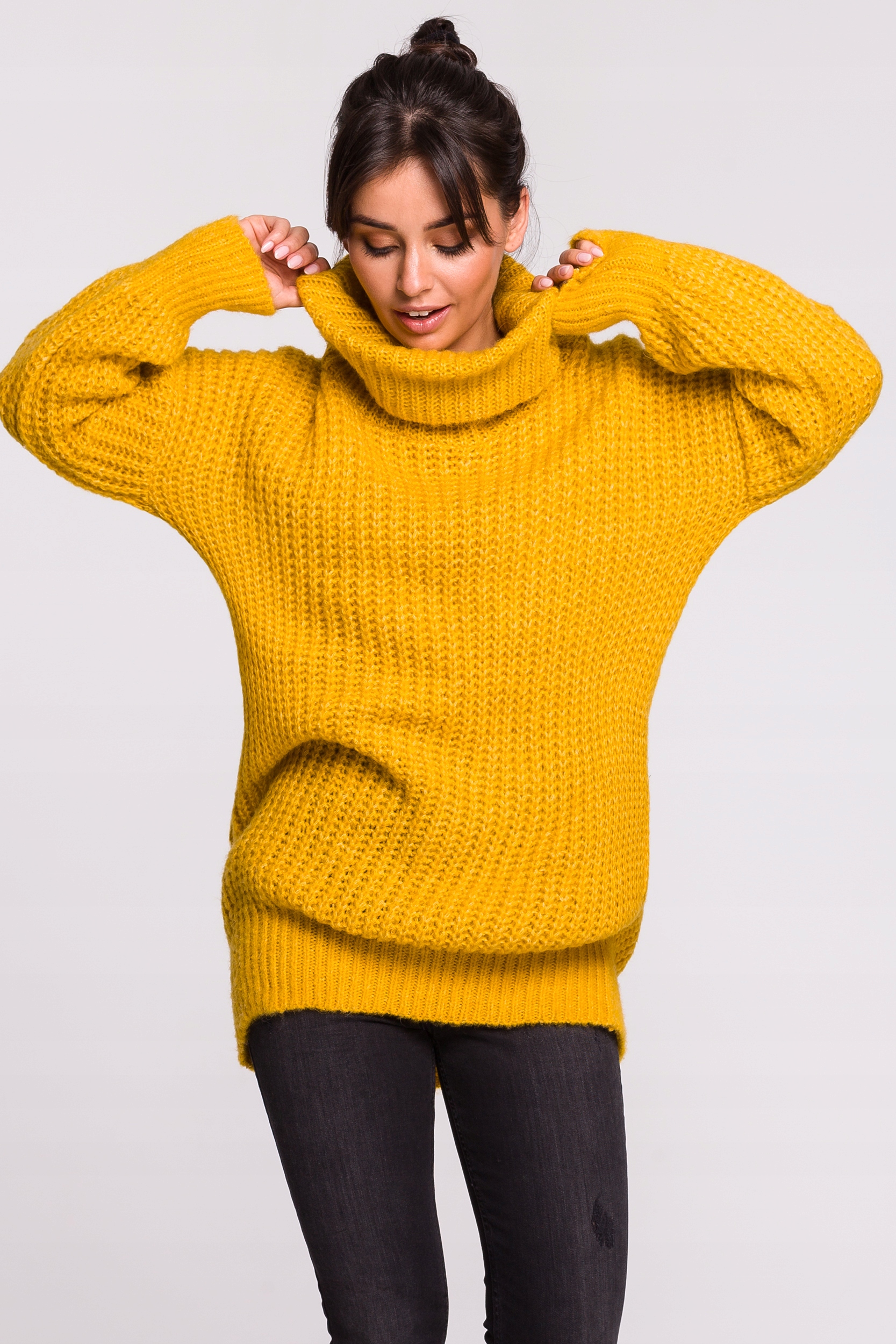 SWETEREK DAMSKI KARDIGAN SWETER DŁUGI CIEPŁY MIĘCIUTKI ŻÓŁTY 40/42 L/XL Materiał dominujący inny