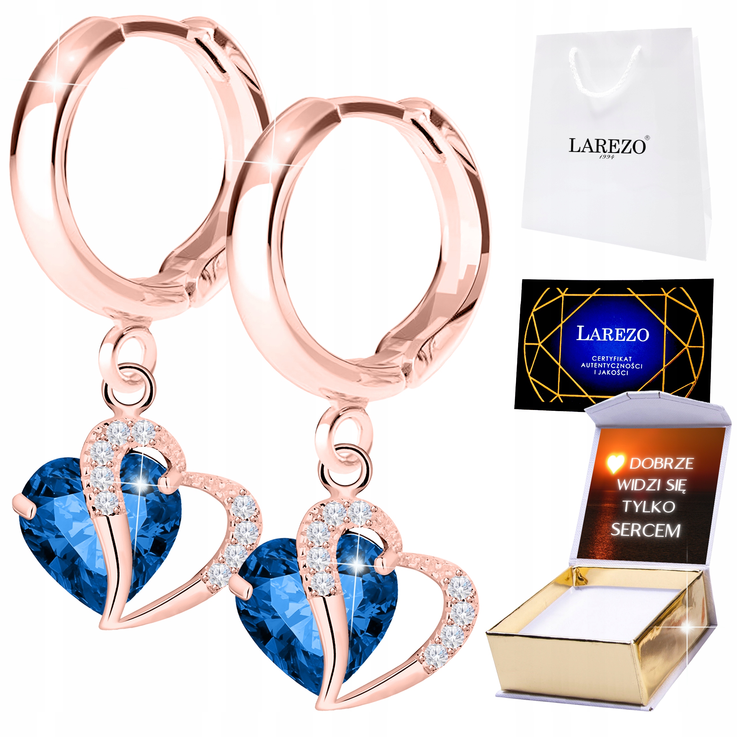 Náušnice Pozlacené 18K modré srdíčko s zirkony Srdíčka Love Print