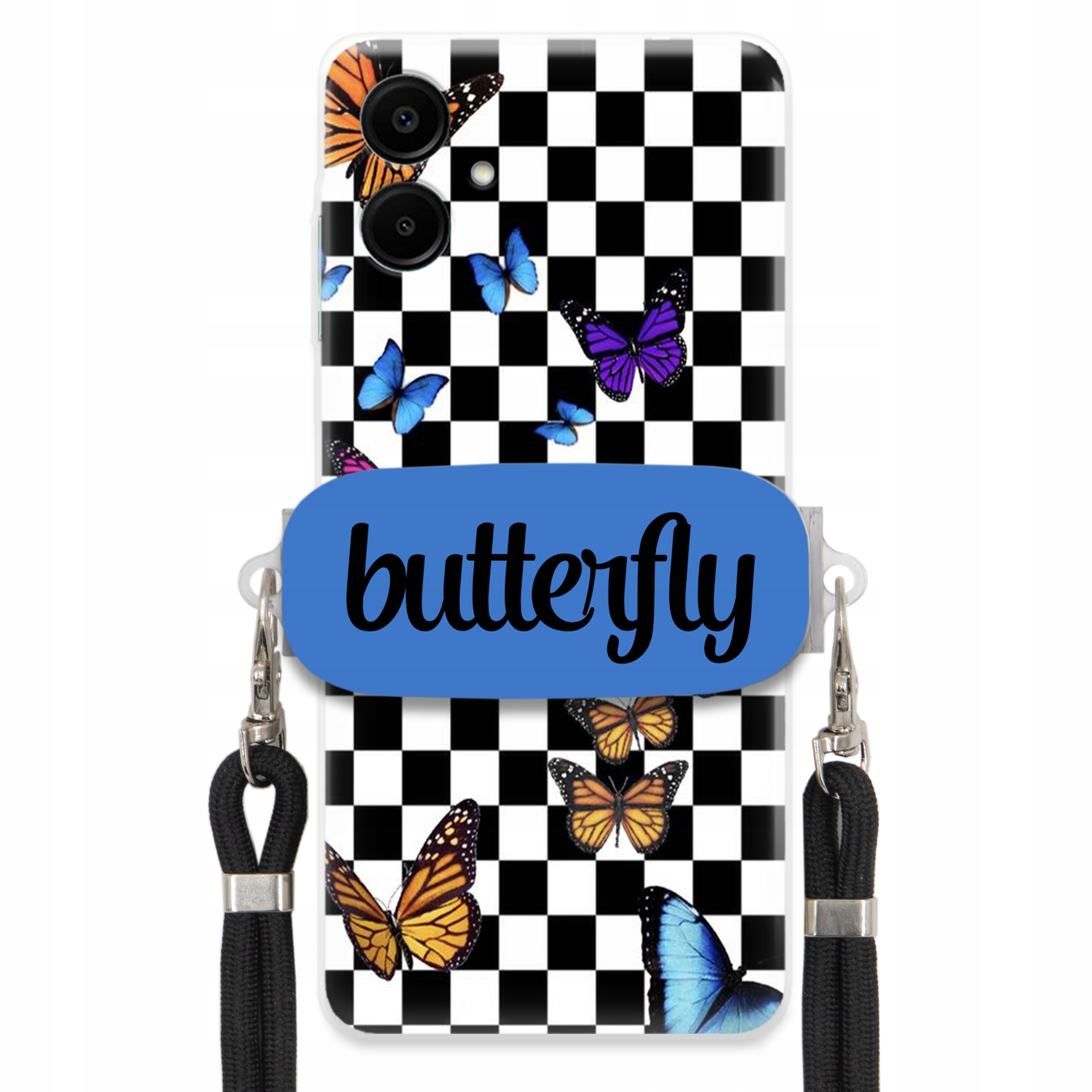 Puzdro Pre Samsung A06 Case, Obdĺžnikový Držiak, Čierne Vodítko, Butterfly, Motýle