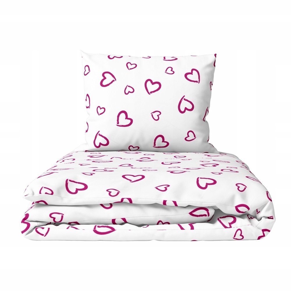 Povlečení 140 x 200 cm, 70 x 80 cm, 140 g/m2, bavlna 100 % 265 srdíčka růžová