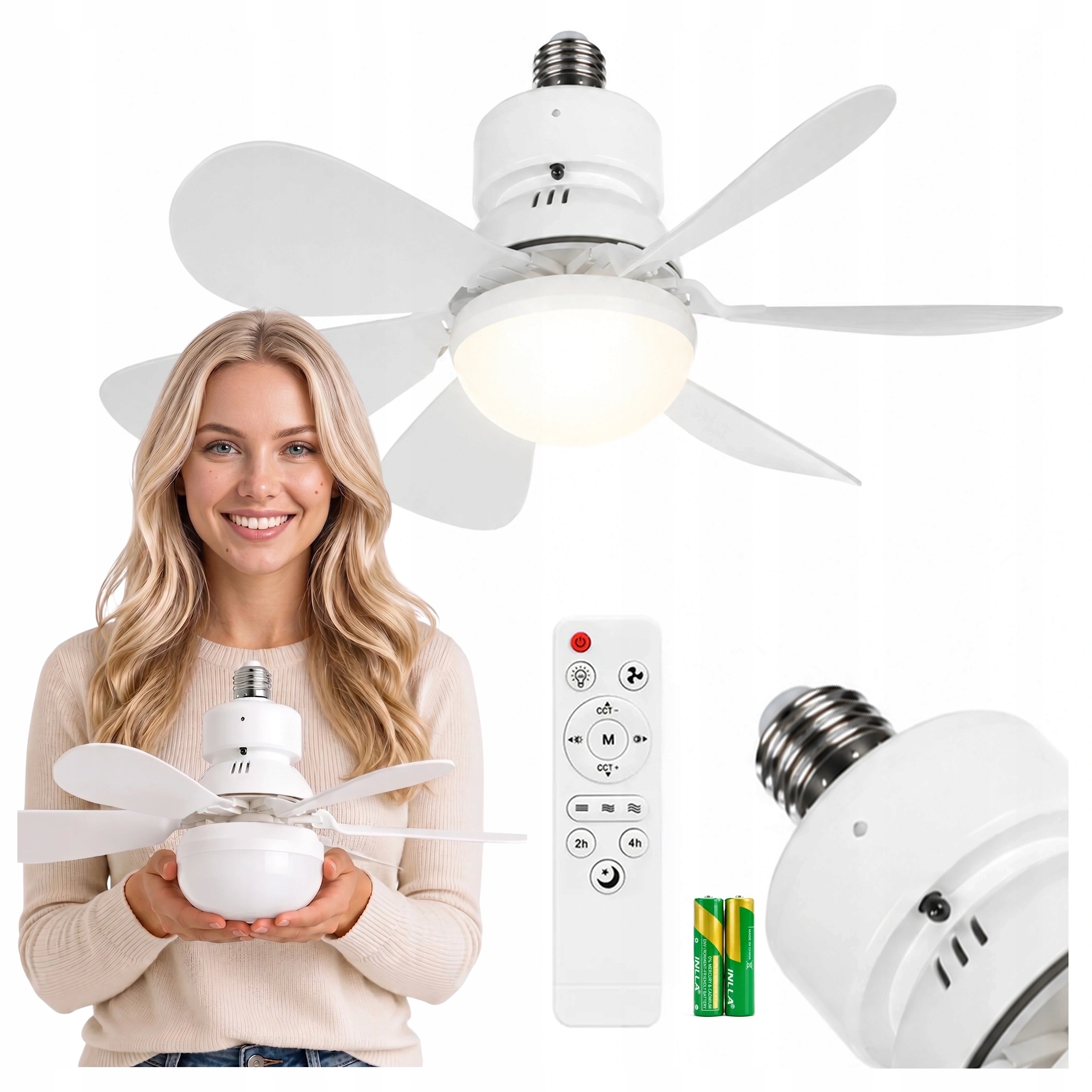Wentylator sufitowy lampa Led z pilotem biały 30W 6500K wiatrak z timerem