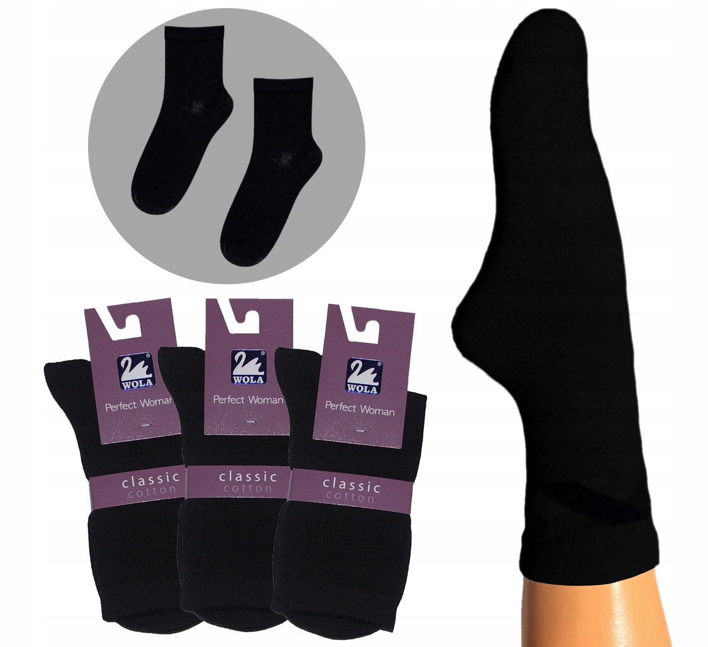 

Skarpety damskie Wola bawełniane 36-38 black 3-pak