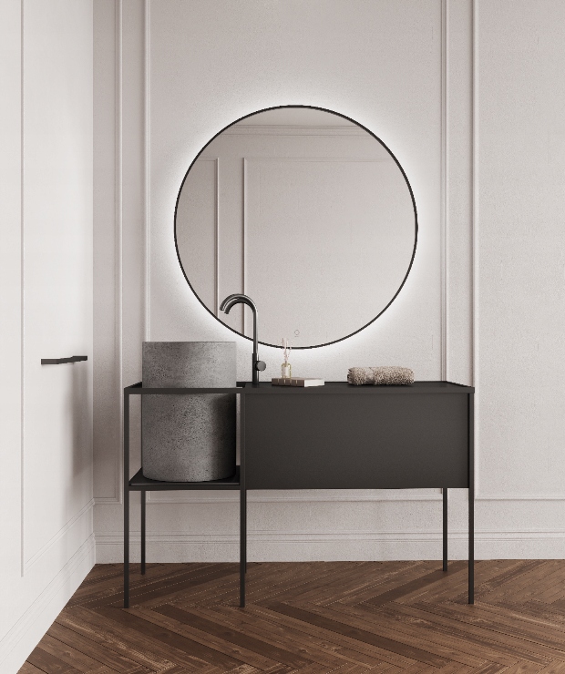 Kúpeľňové zrkadlo v čiernom ráme s Led osvetlením fi80 cm Valencia Hozze