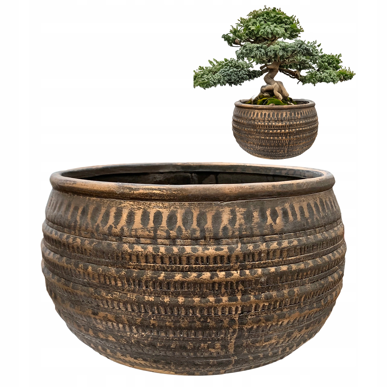 Květináč Plochý Velký 27 cm betonový na bonsai parapet květiny do obývacího pokoje loft