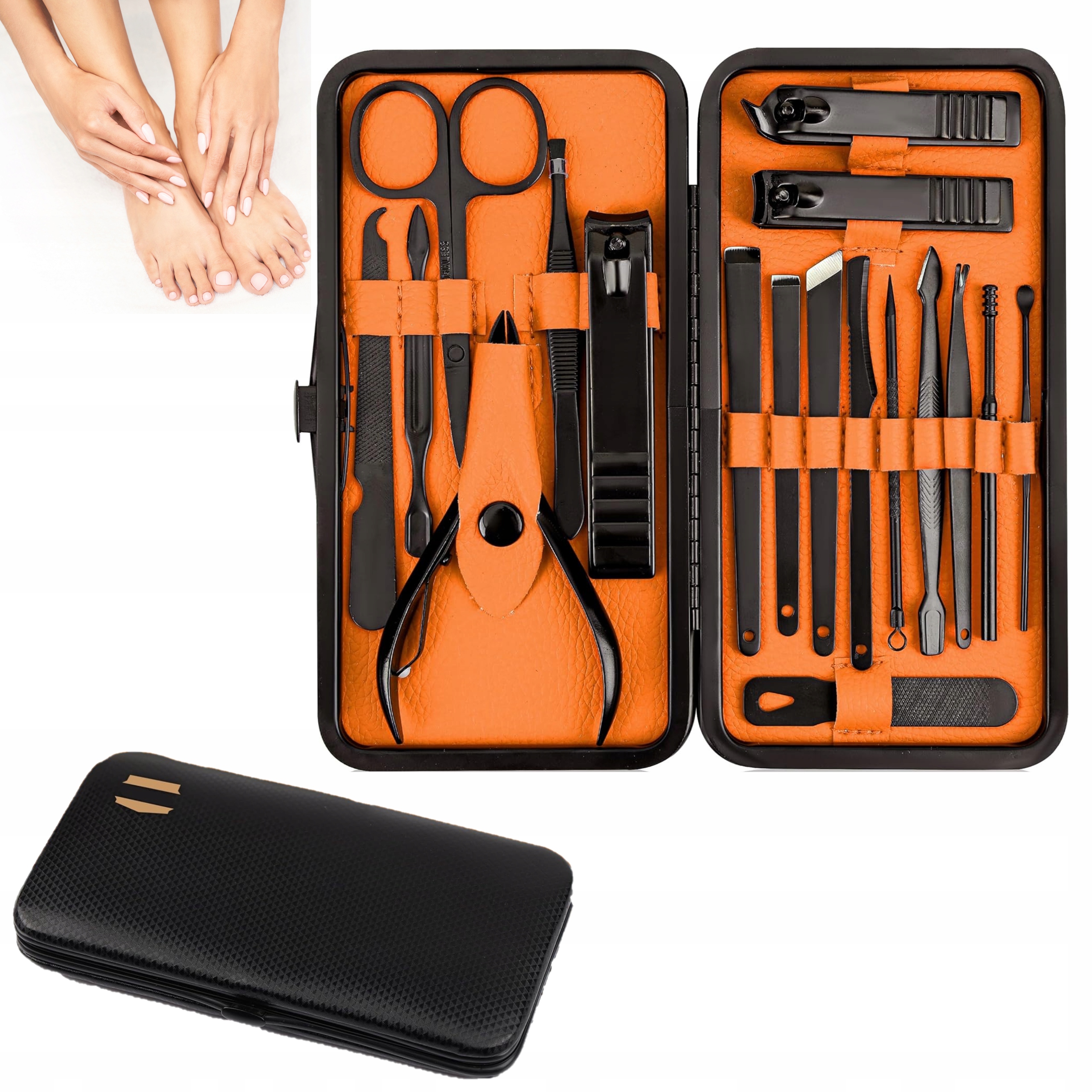 Velká cestovní sada na stříhání nehtů 18v1 Manikúra Pedikúra na obličej