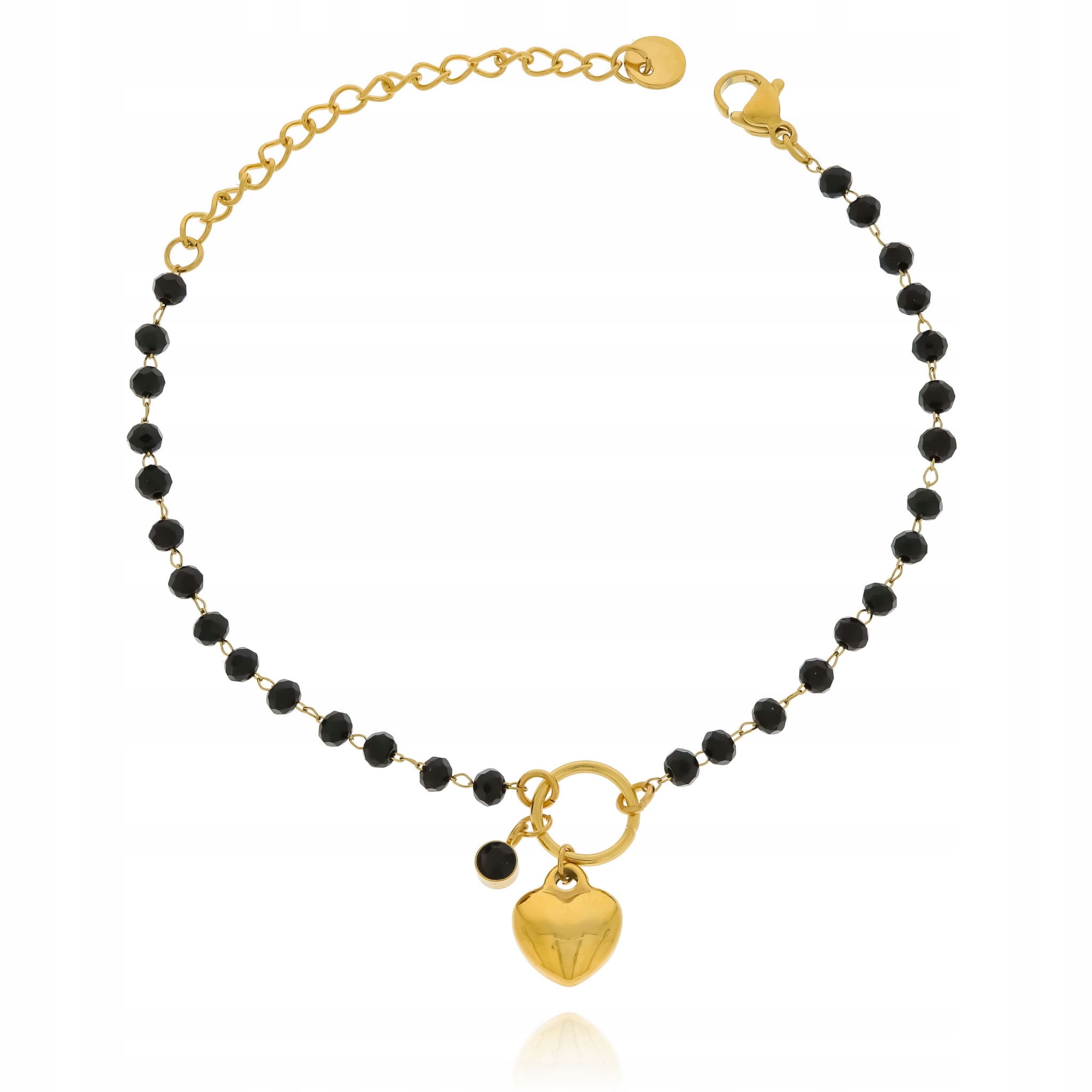 

Bransoletka czarne koraliki serduszko onyks stal