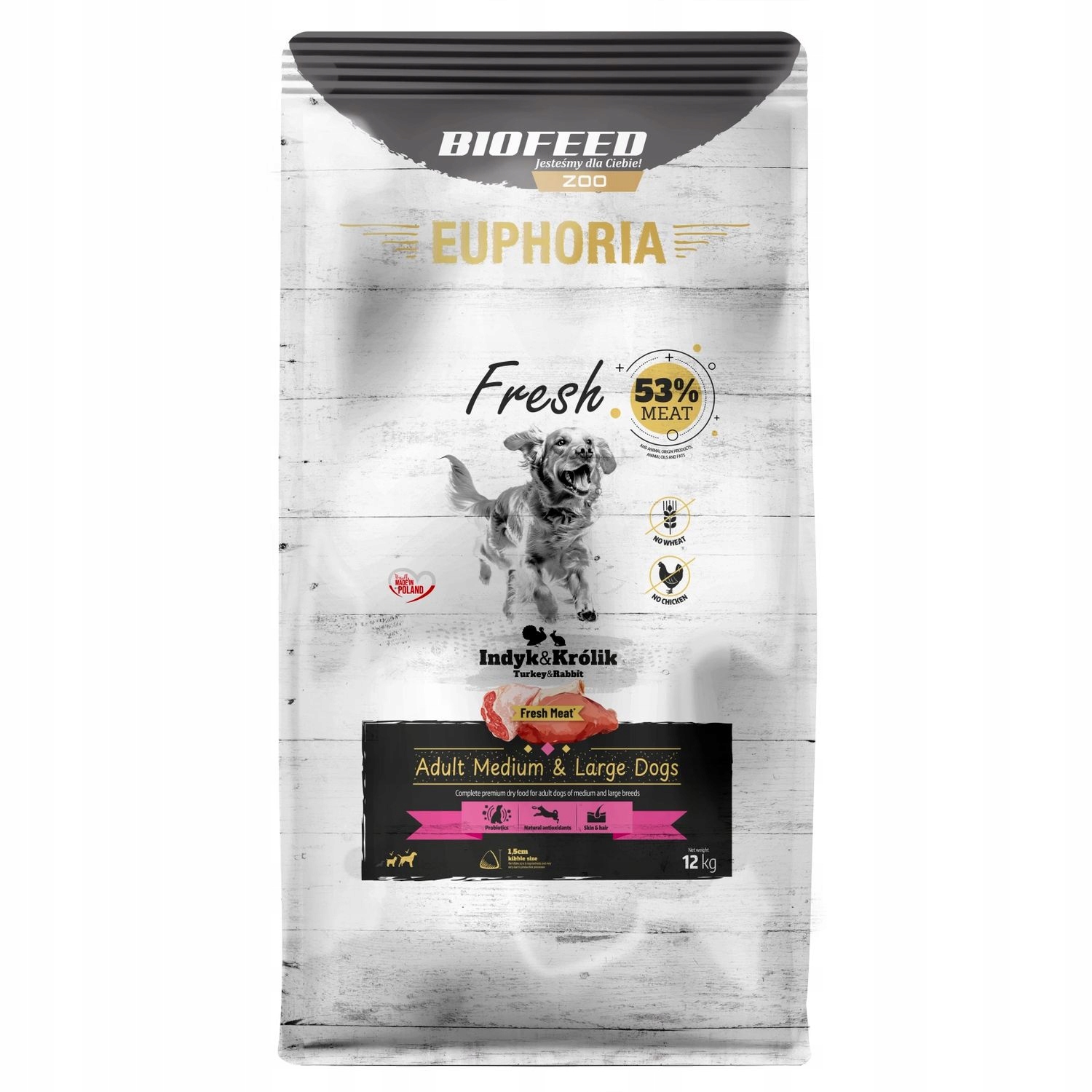 Euphoria Fresh Meat Karma dla psa średnie duże rasy Indyk i Królik M/L 12kg