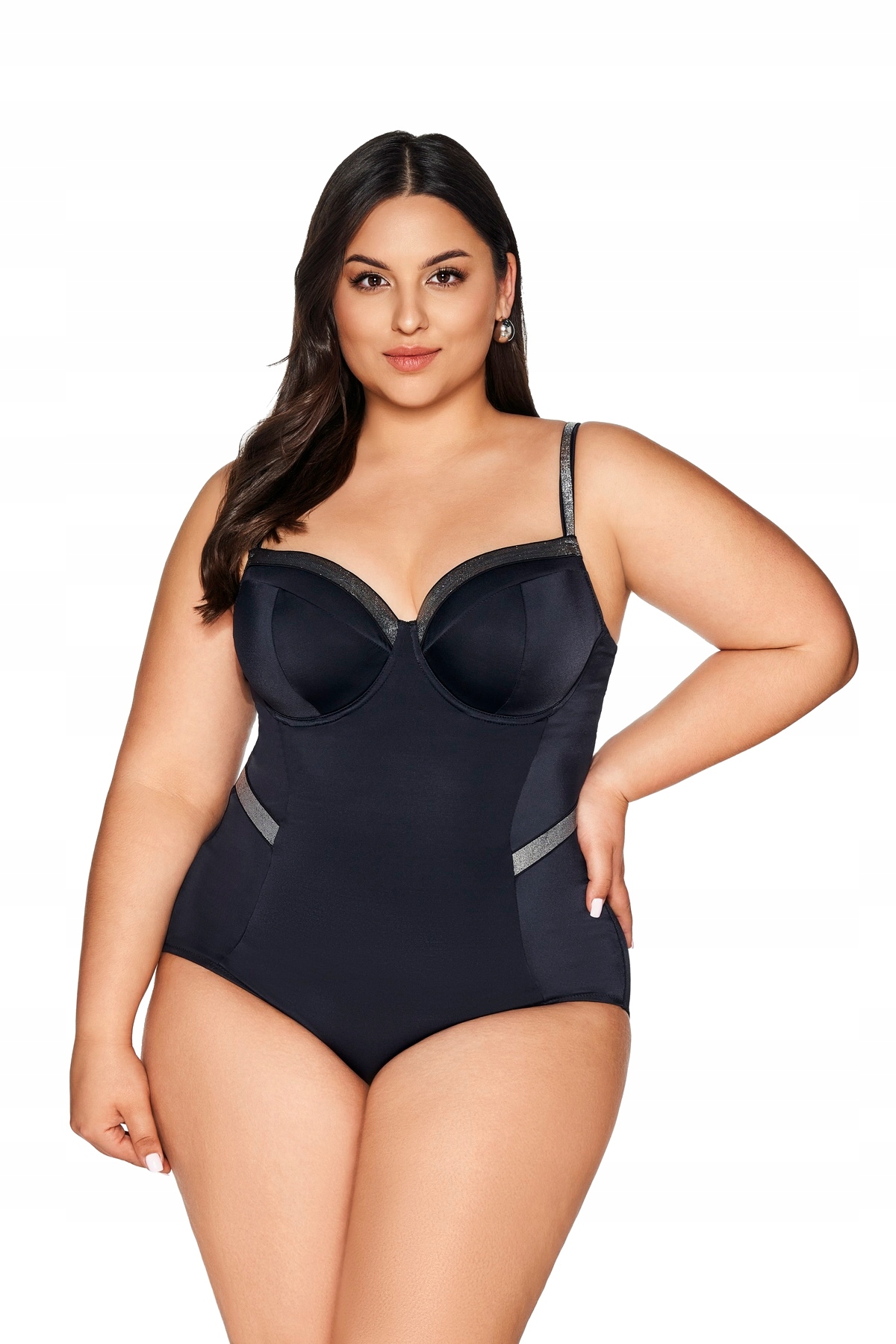 Jednodílné plavky s vyztuženou podprsenkou s plným košíčkem Skj 63, černé, velikost 95G