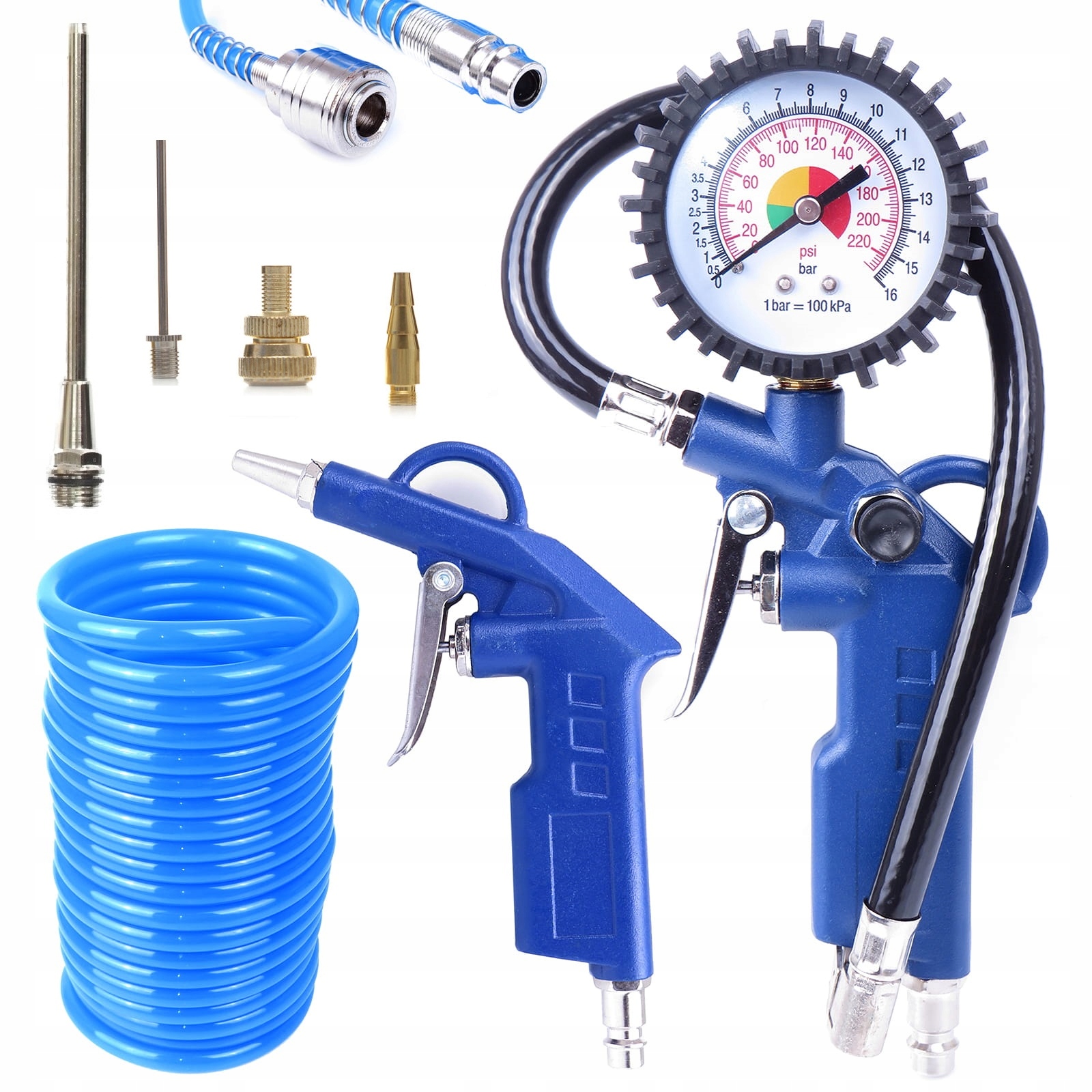 Zestaw Narzędzi Pneumatycznych Do Kompresora Pompowania 7 Elem Wąż Inox Pro