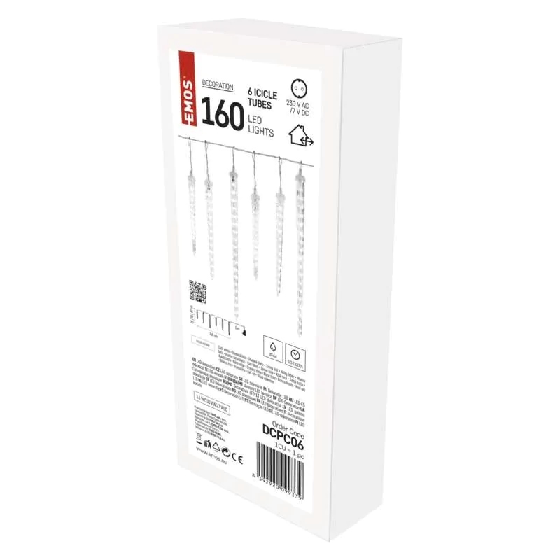 Světýlka ledové rampouchy, 160xLED 25 záclona 3,6 m studená bílá IP44 Emos