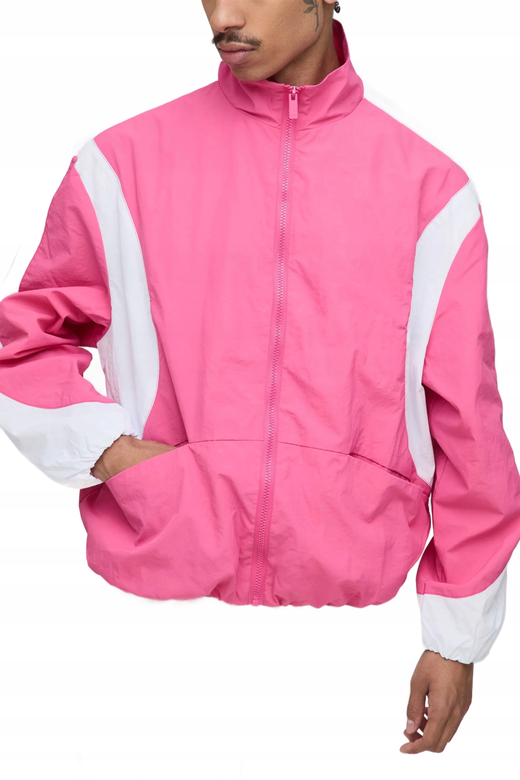 Boohooman Pánská Větrovka Růžovo-bílá, Zip, Z3A