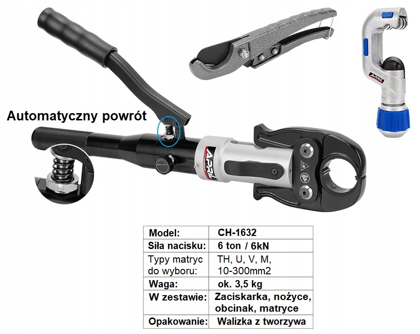 ZACISKARKA PRASA RUR MIEDŹ PEX STAL WĘGLOWA KABLI HYDRAULICZNA PROMIENIOWA Marka Vevor