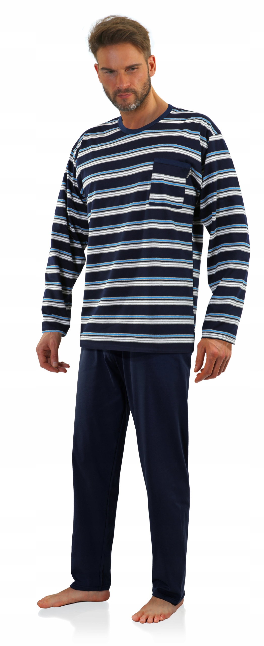 Sesto Senso Pánské pruhované pyžamo Dlouhé bavlněné Granátové pruhy 4XL
