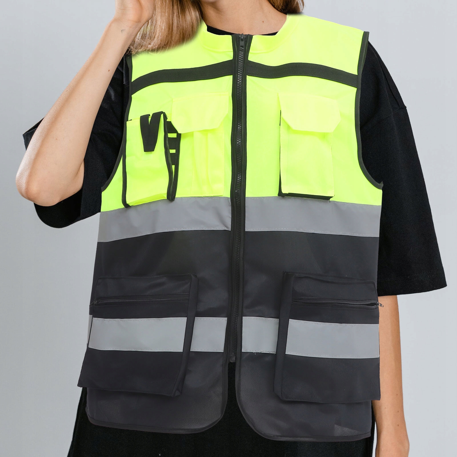 KAMIZELKA ODBLASKOWA WYSOKA WIDOCZNOŚĆ LEKKA WYGODNA Marka bez marki