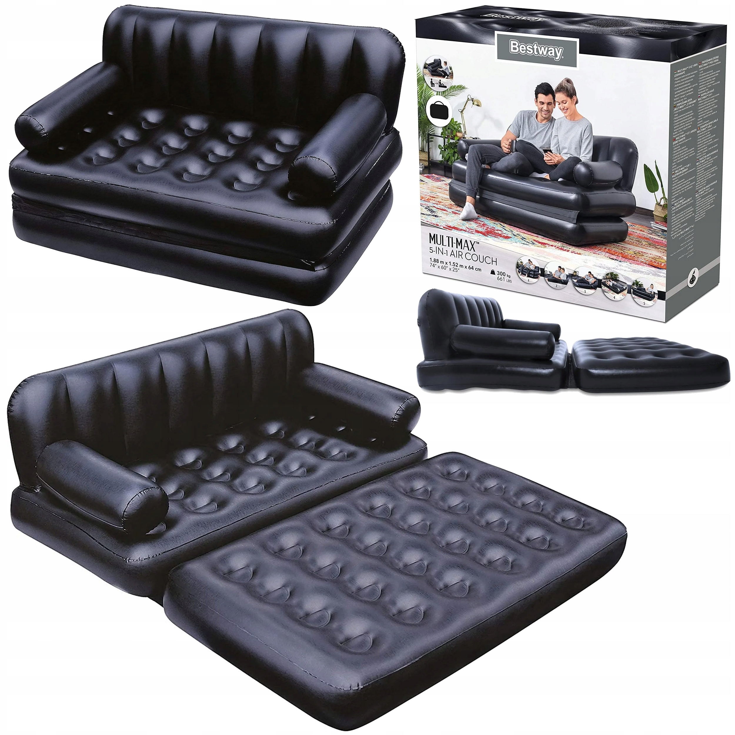 Sofa Dmuchana Rozkładana 5w1 Łóżko Airbed Multi 182x152x64cm 75054 Bestway