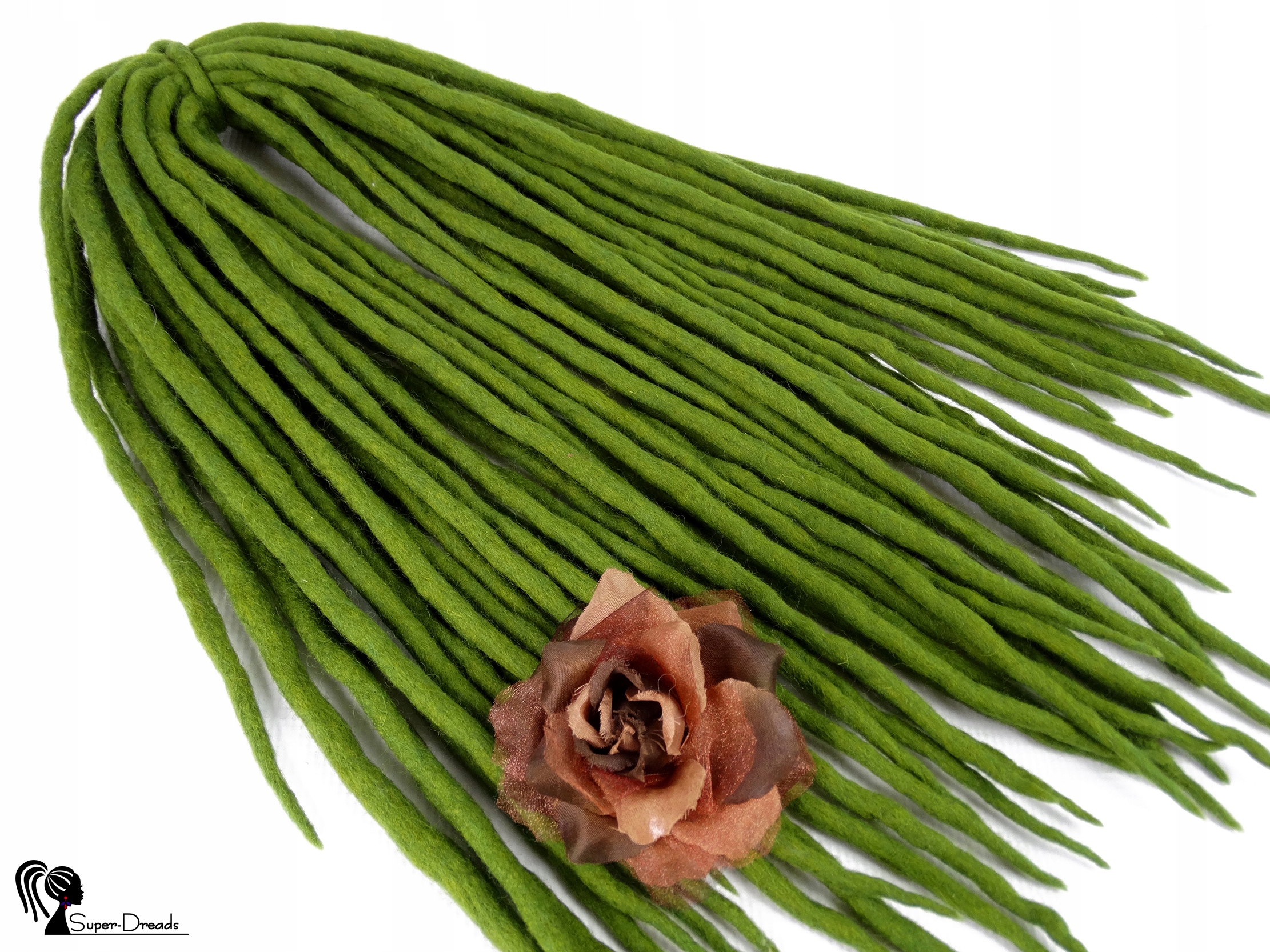 Vlněné pastelky Dredy, ručně vyráběné, olivově zelené, Olivový List, 40 kusů