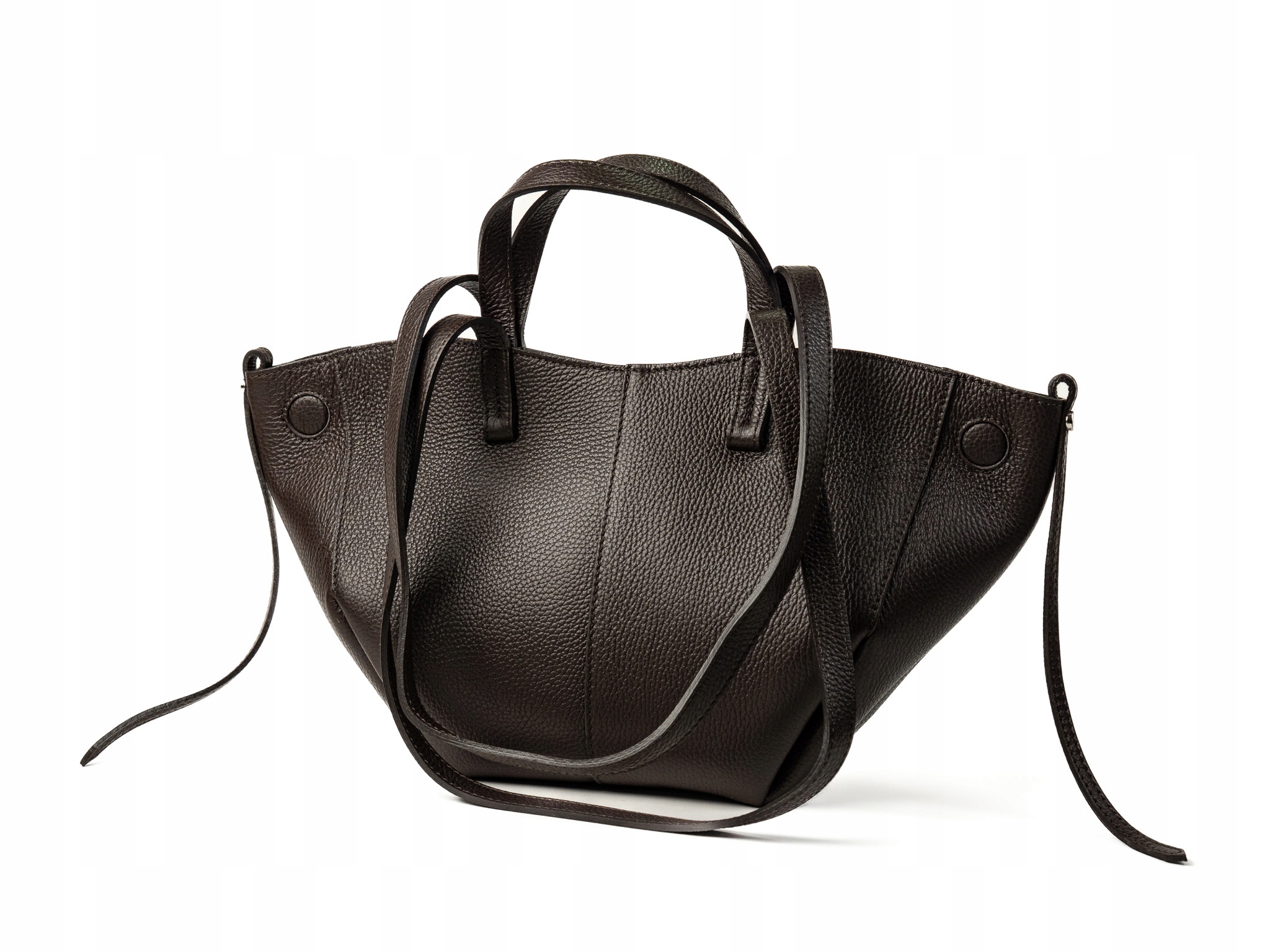 Torebka Damska Skórzana Mała Shopper na Magnes Czekoladowa