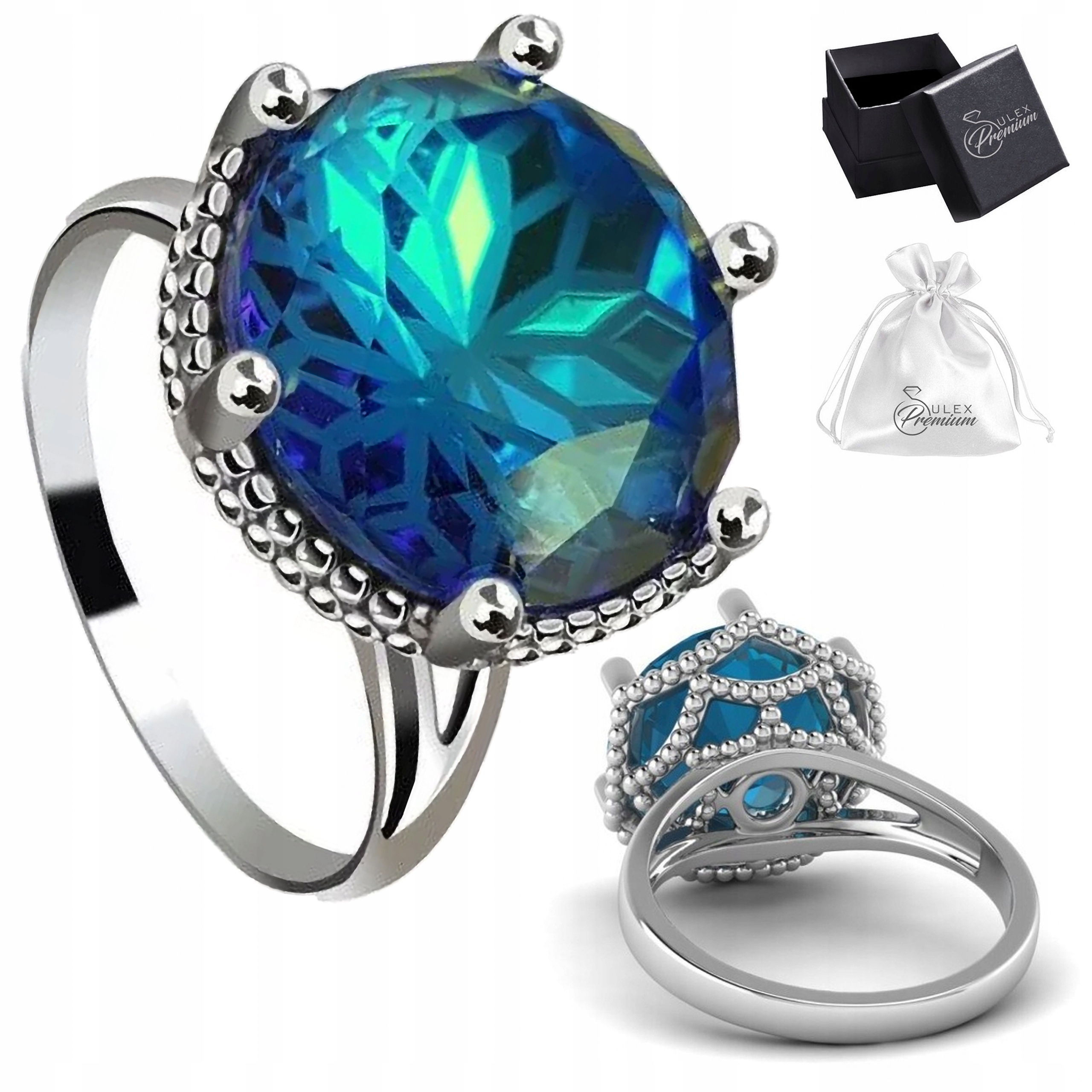 Prstýnek s velkým modrým krystalem Stříbro ryzost 925 Krásný vel. 24