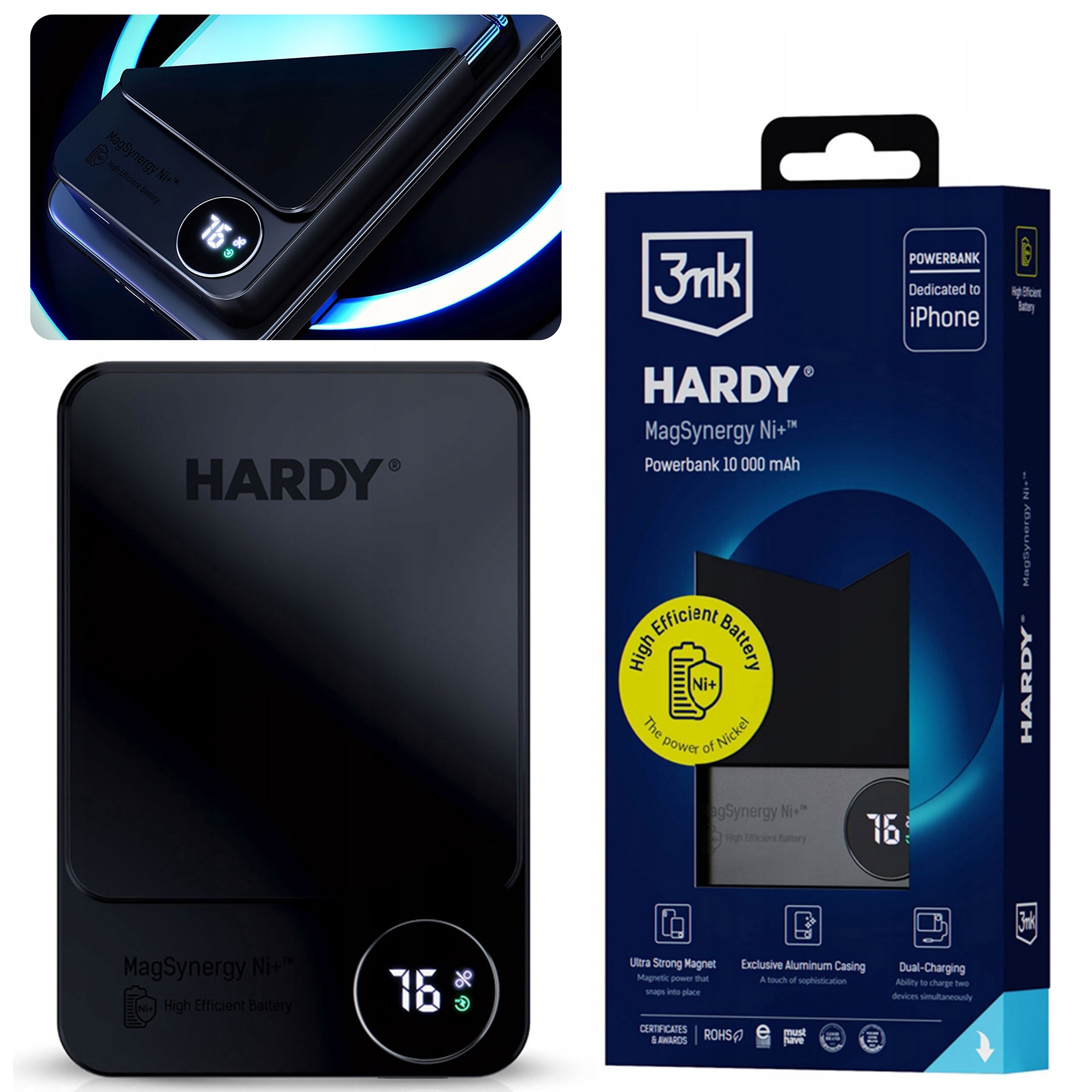 3mk Hardy MagSynergy Ni+ Powerbank 10000 mAh MagSafe Qi Usb-c Lightning