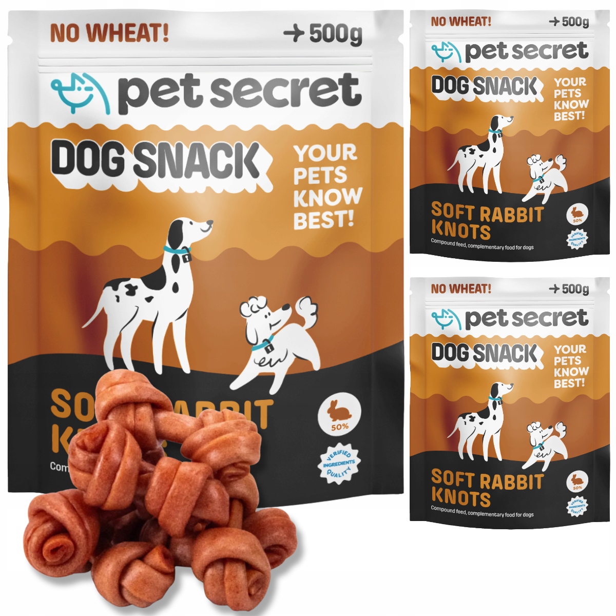 Psí pamlsek Měkké králičí uzlíky 3x500g Pet Secret Masové pamlsky